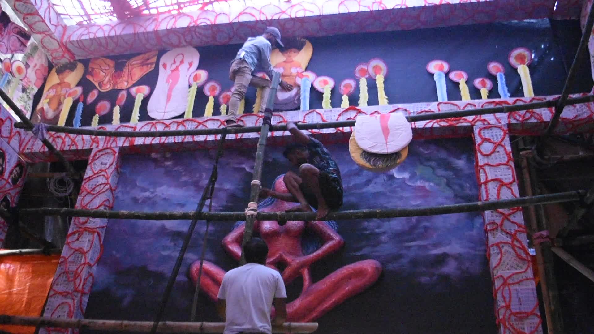 Durga puja preparation in Kolkata.