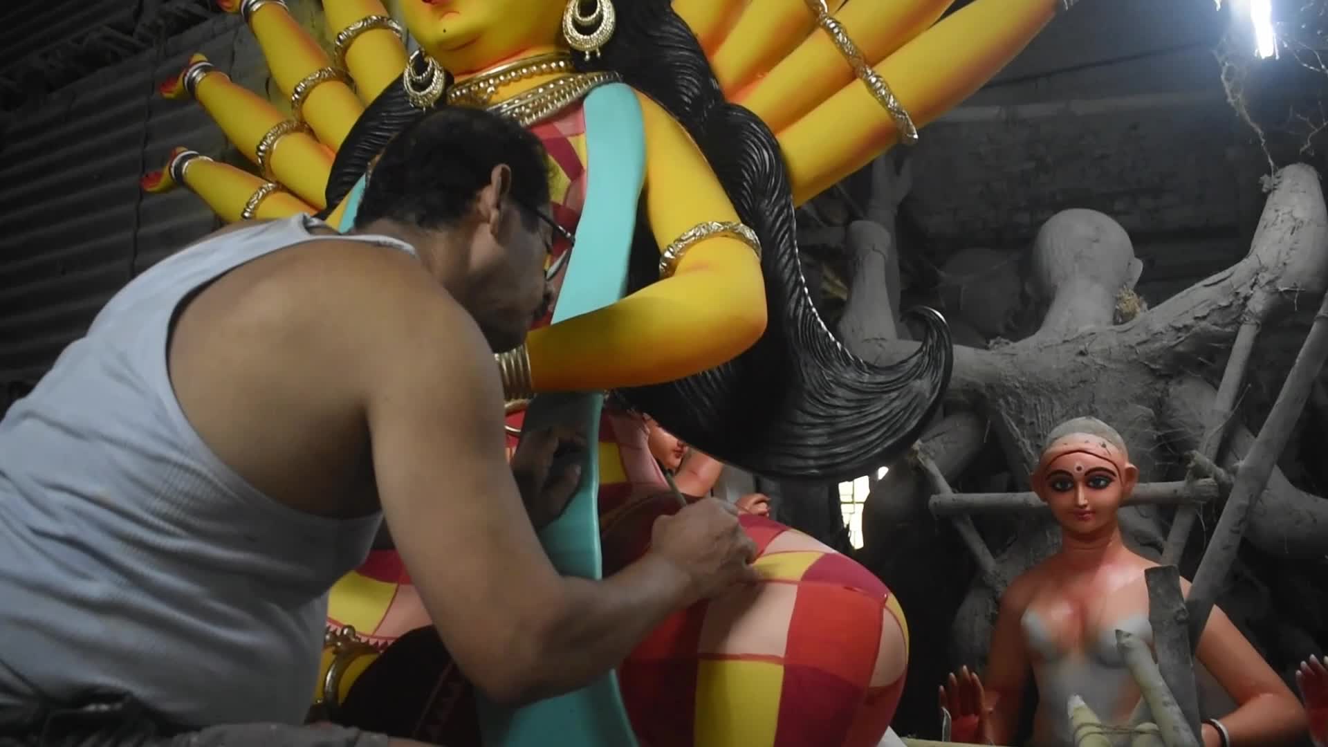 Durga Puja festival preparation in Kolkata, India