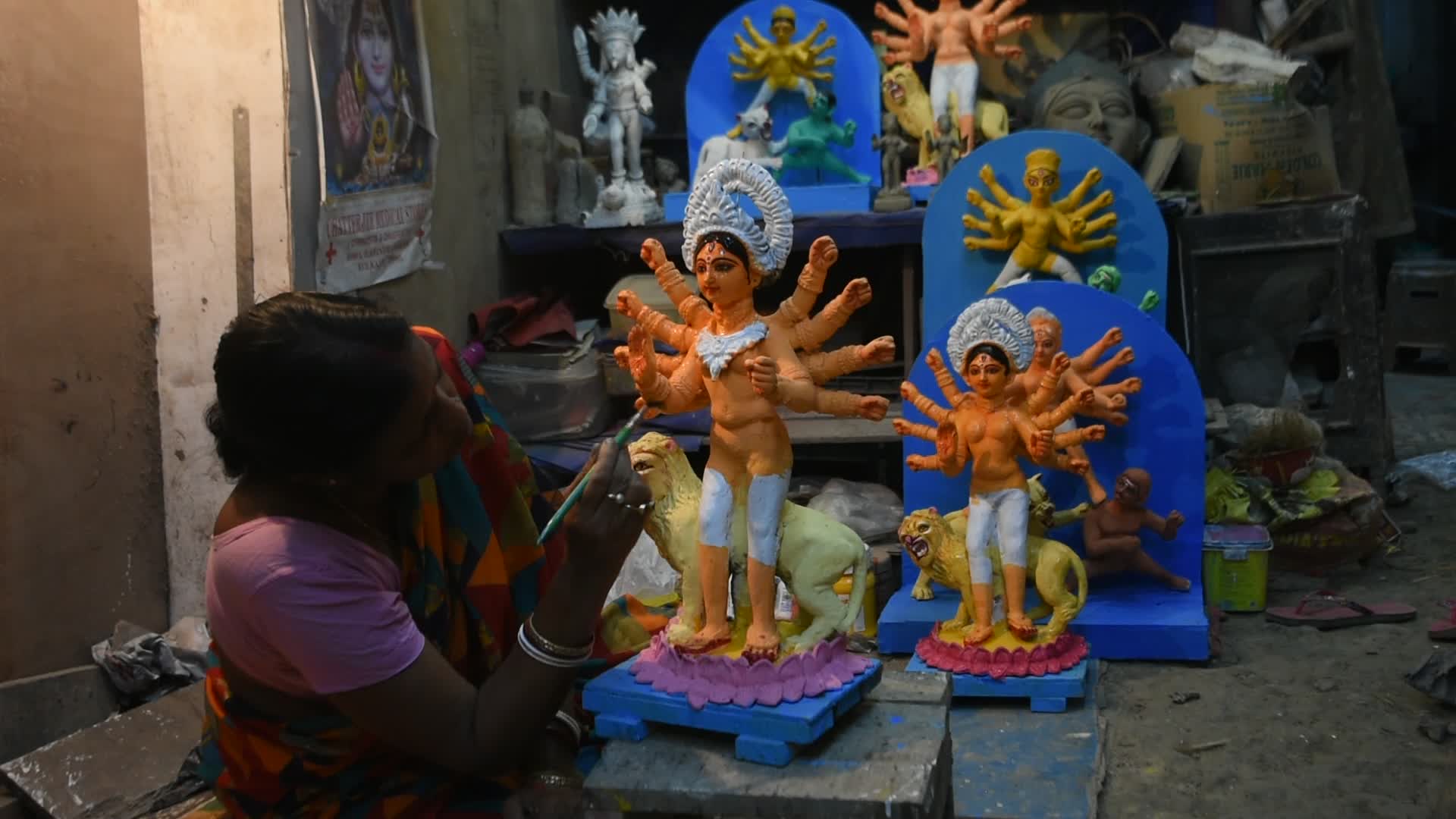Preparation for Durga puja festival in Kolkata.