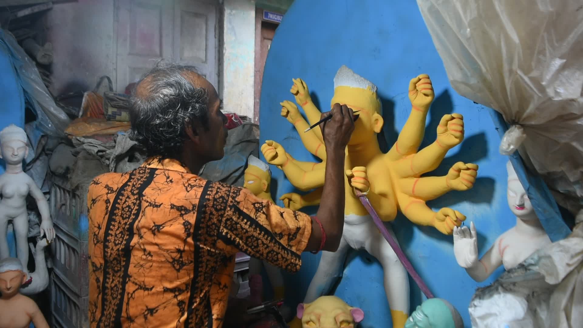Preparation for Durga puja festival in Kolkata.