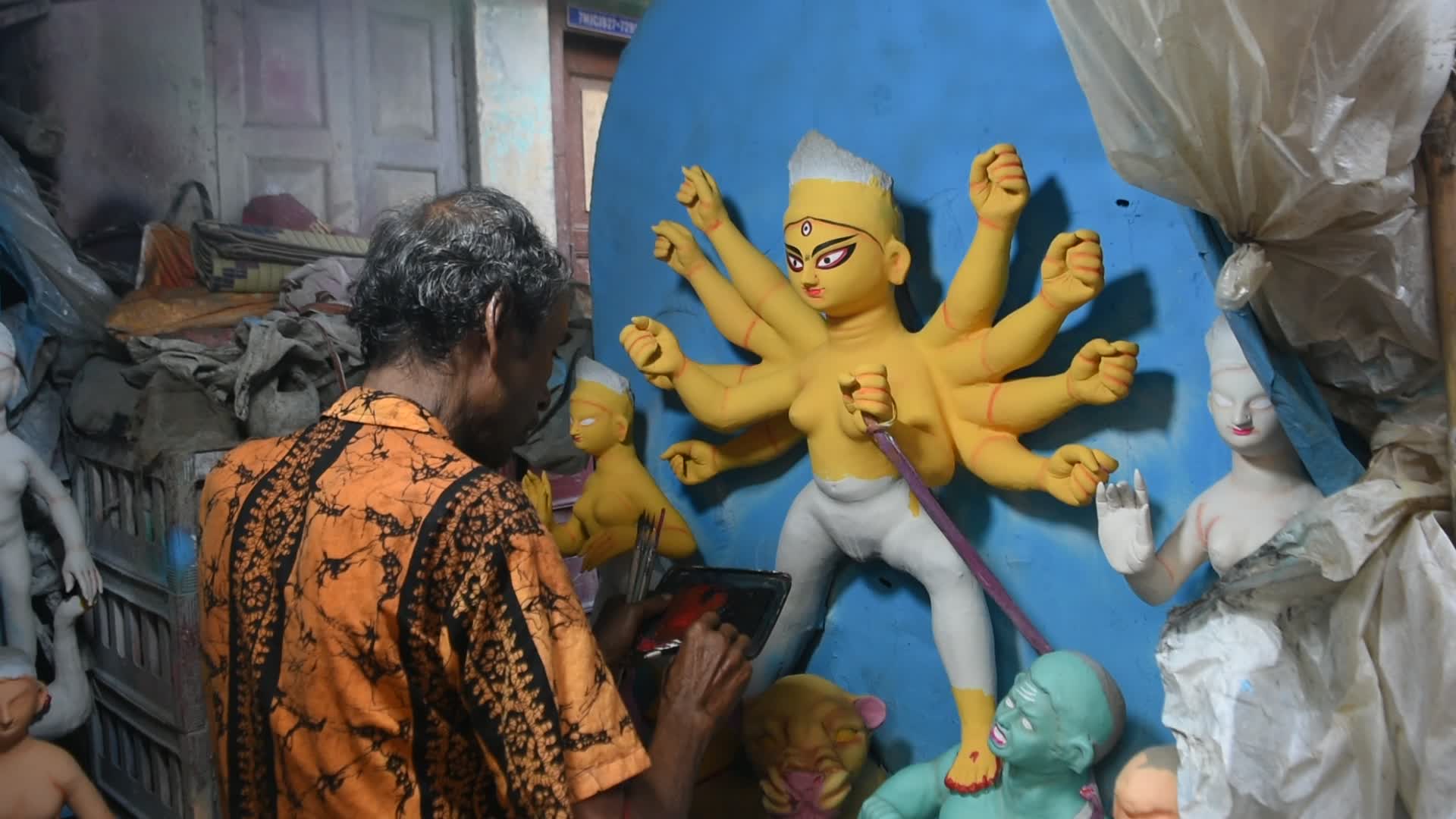 Preparation for Durga puja festival in Kolkata.