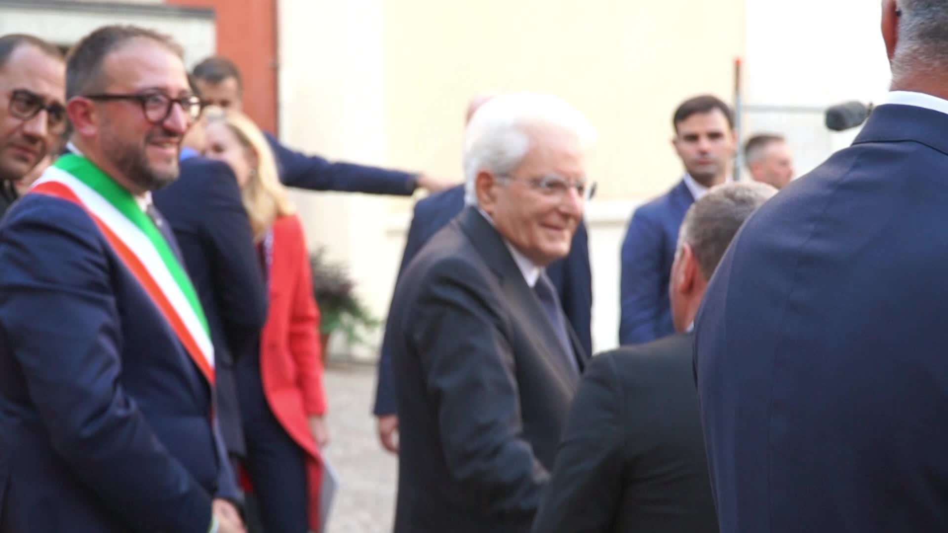The President of the Italian Republic Sergio Mattarella In L'Aquila