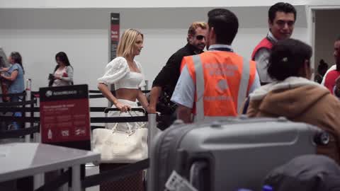 Irina Baeva and Gabriel Soto in Mexico City Airport
