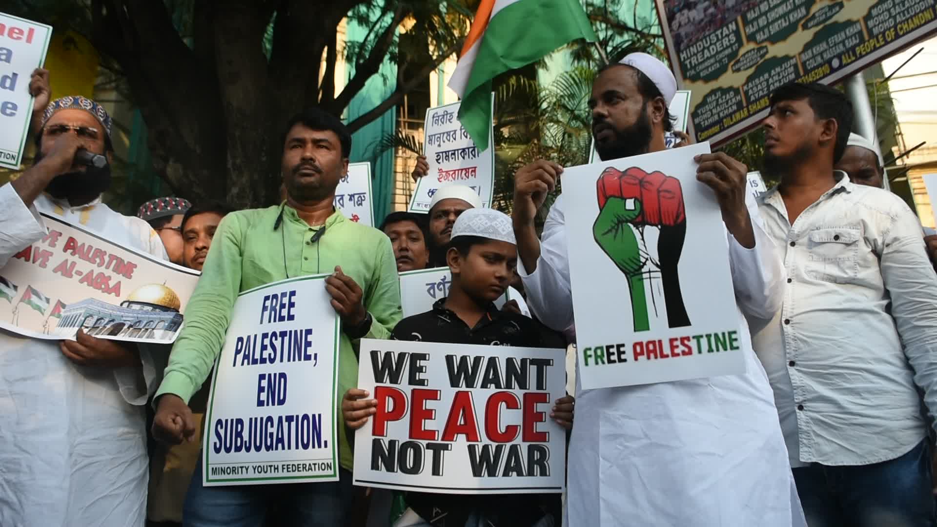 Protest in Kolkata against Israel - palestine conflict.