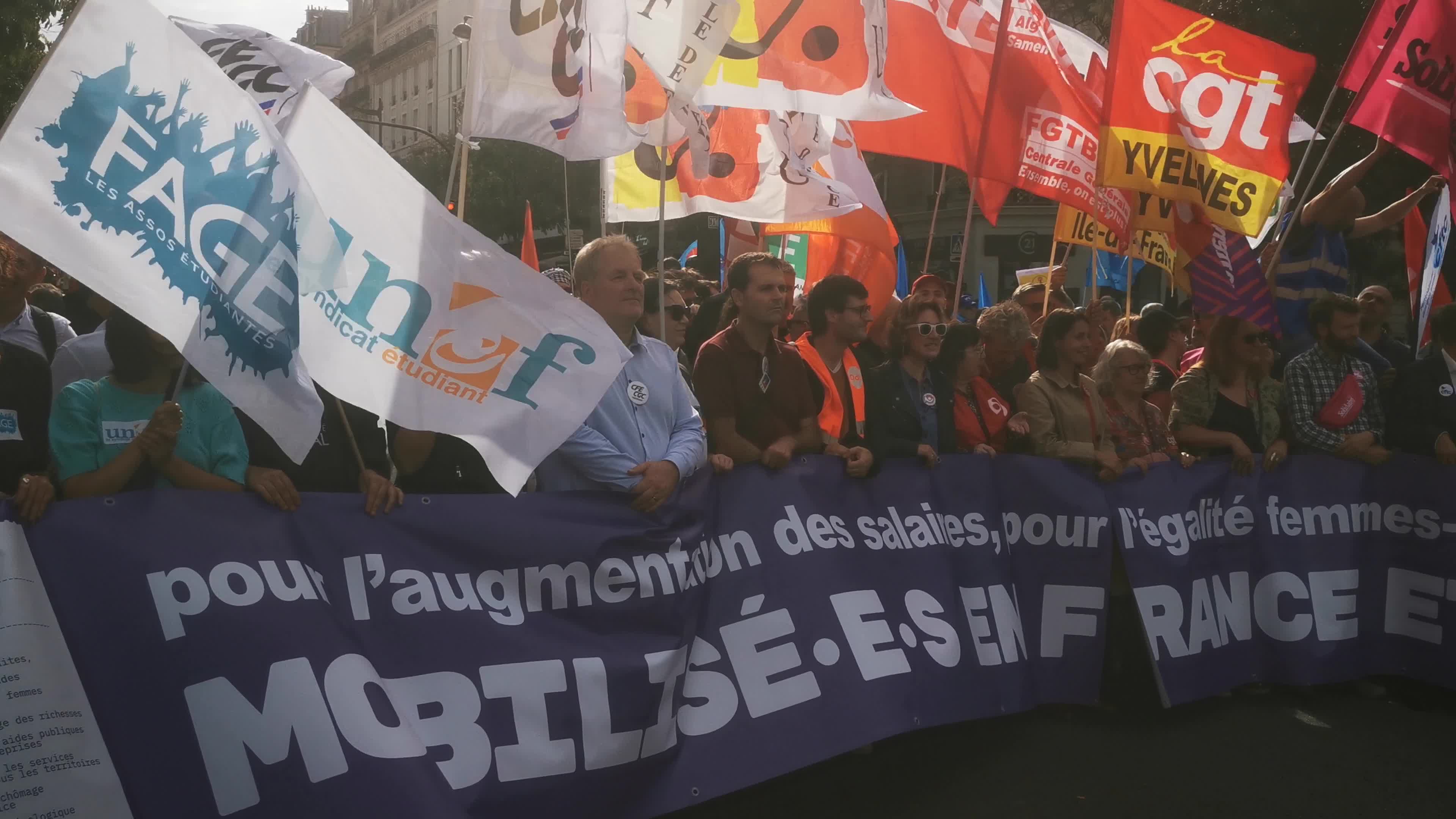 Nationwide day of strike called by France's inter-unions representatives in Paris