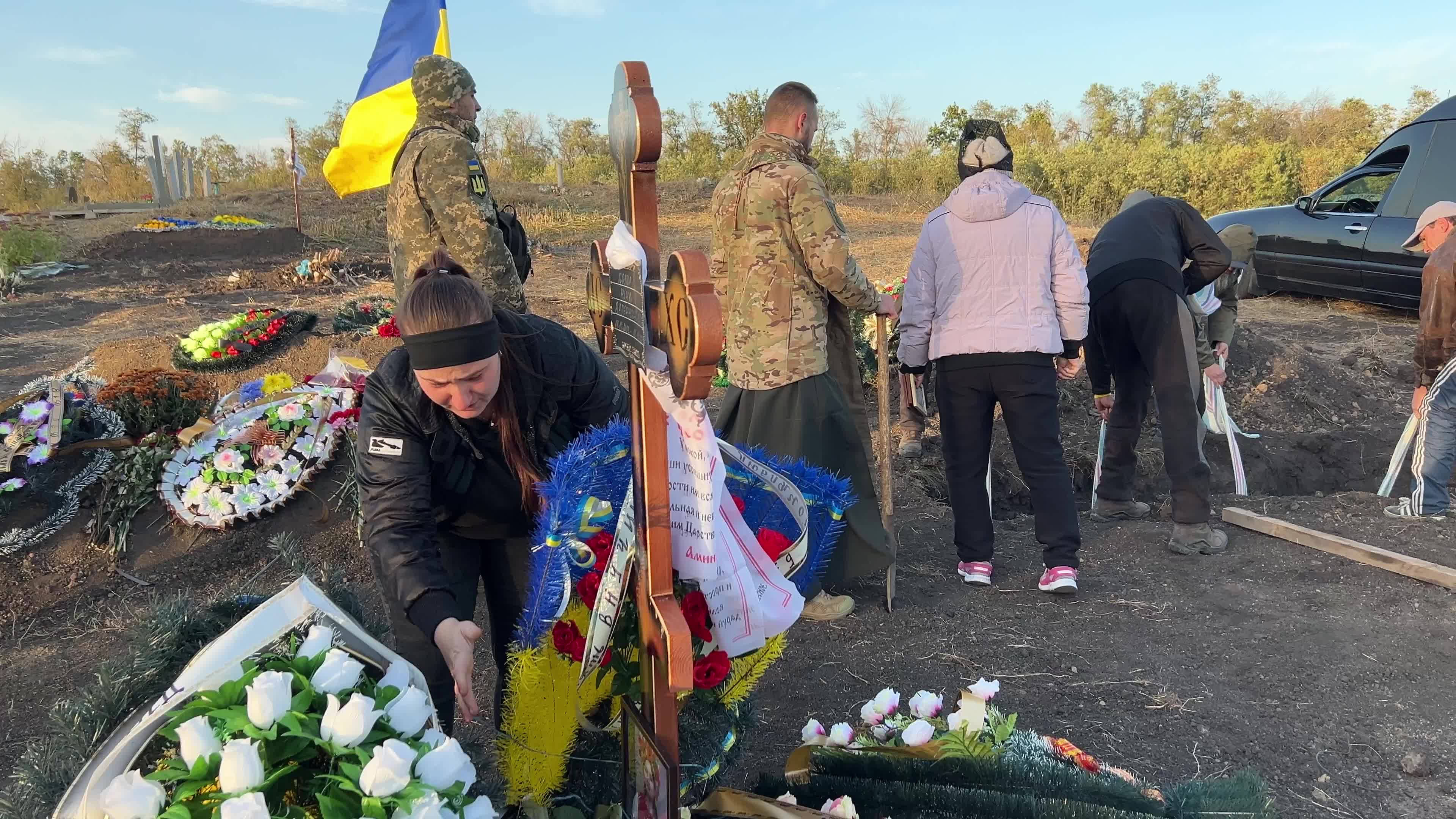 Funeral for victims of a russian missile attack on the village cafee in the village of Hroza