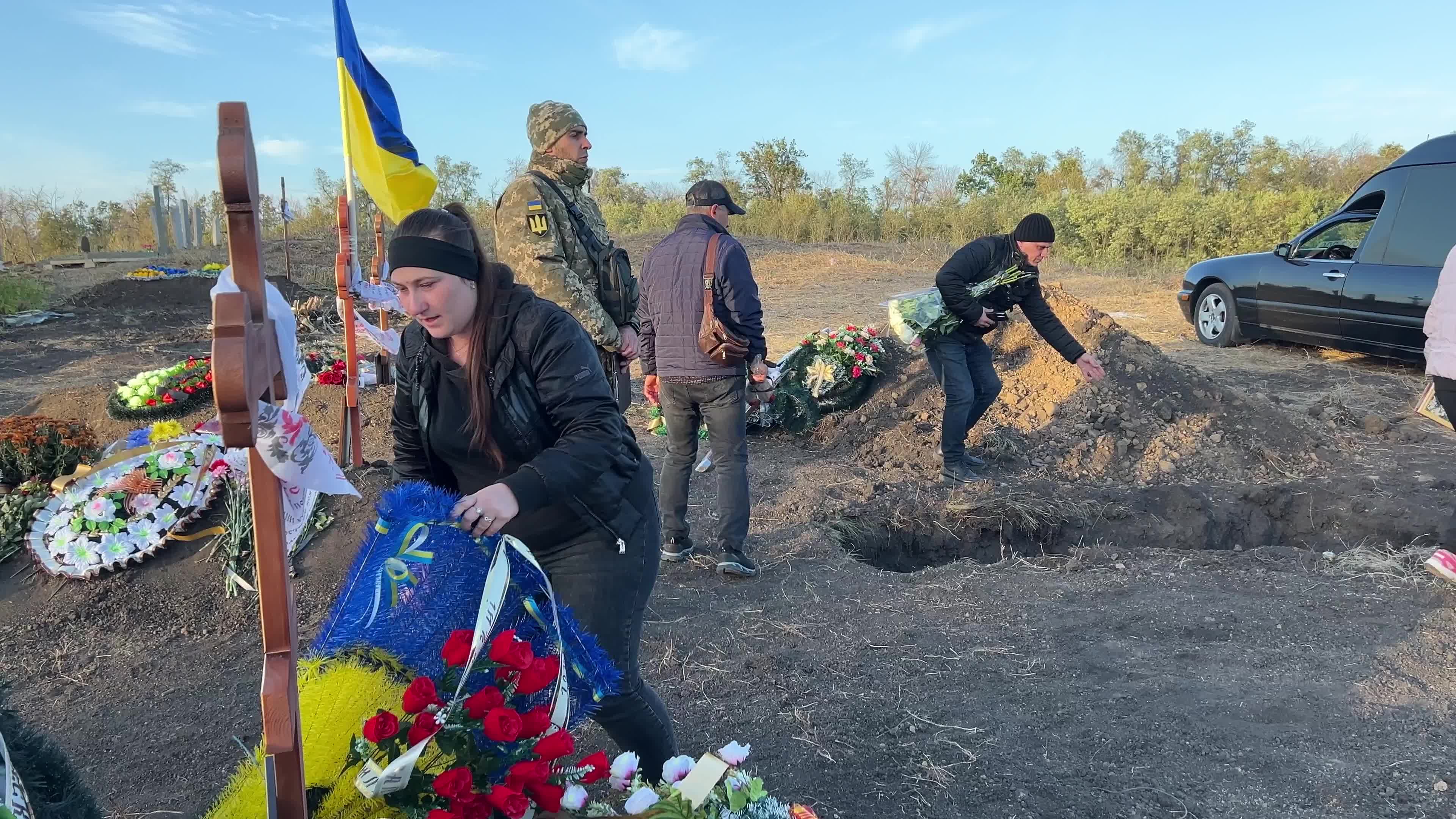 Funeral for victims of a russian missile attack on the village cafee in the village of Hroza