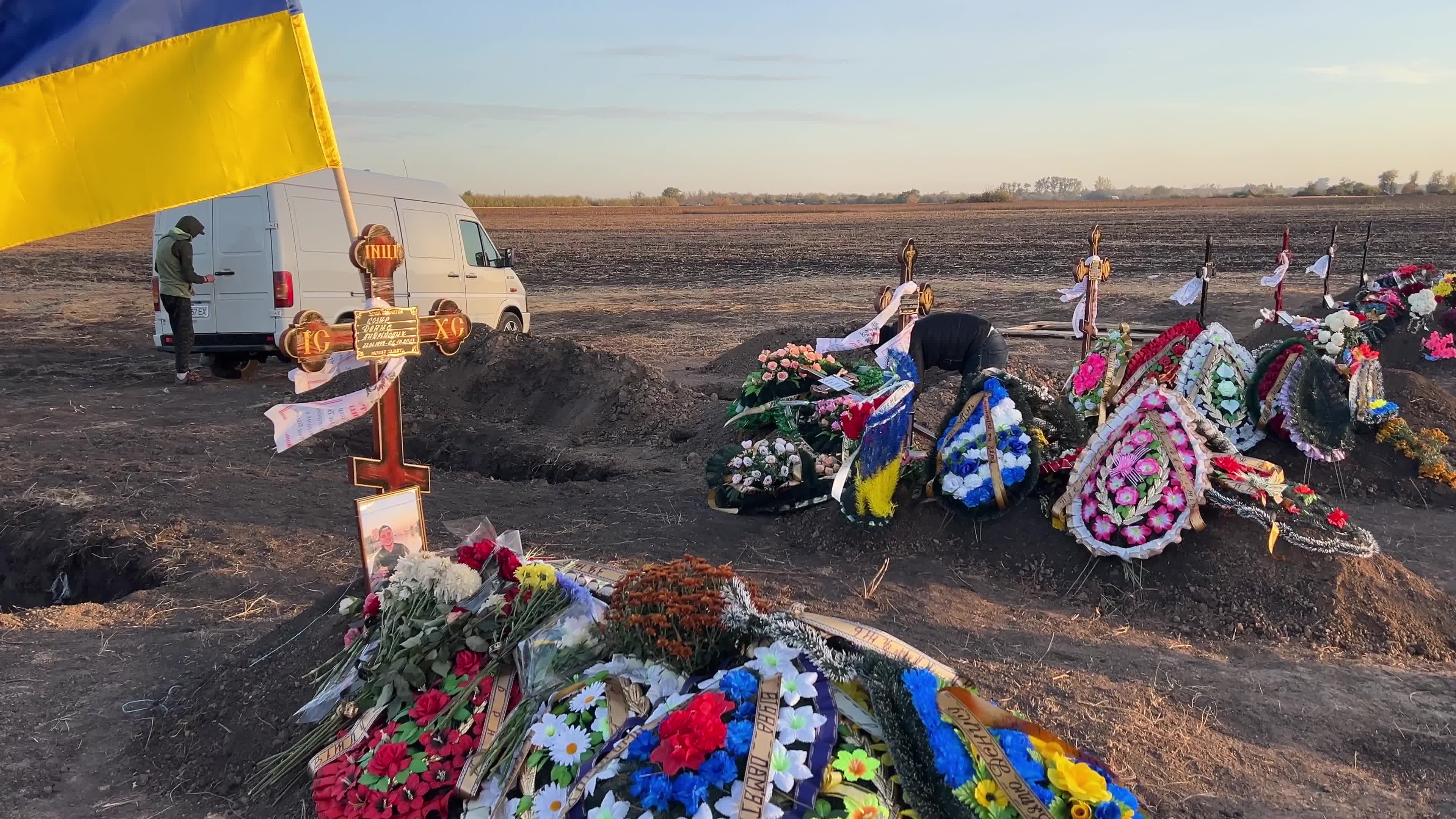 Funeral for victims of a russian missile attack on the village cafee in the village of Hroza