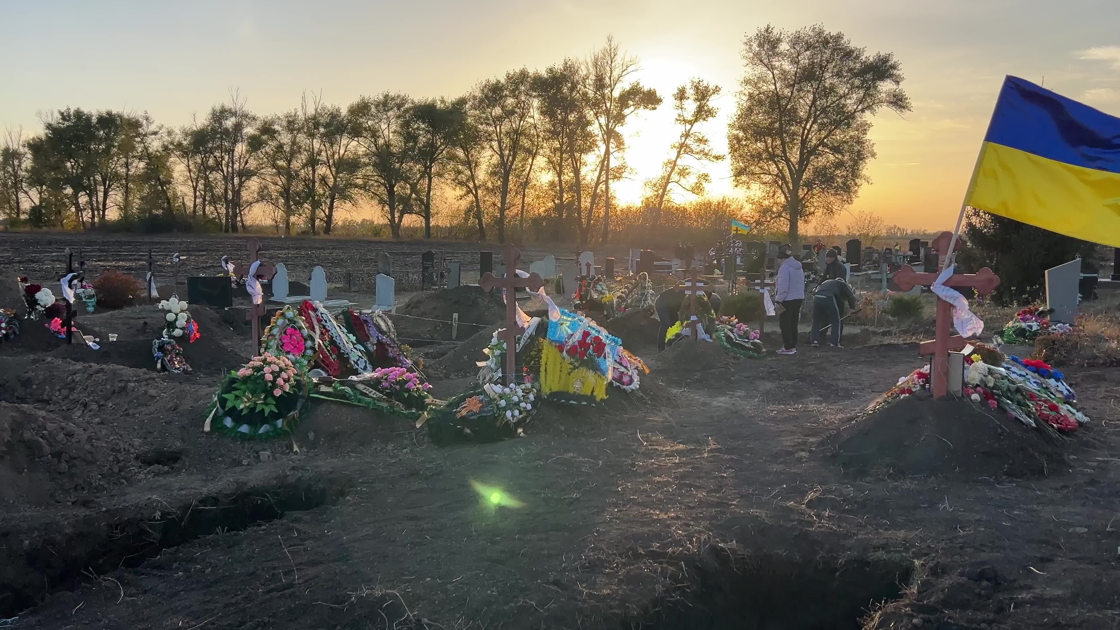 Funeral for victims of a russian missile attack on the village cafee in the village of Hroza