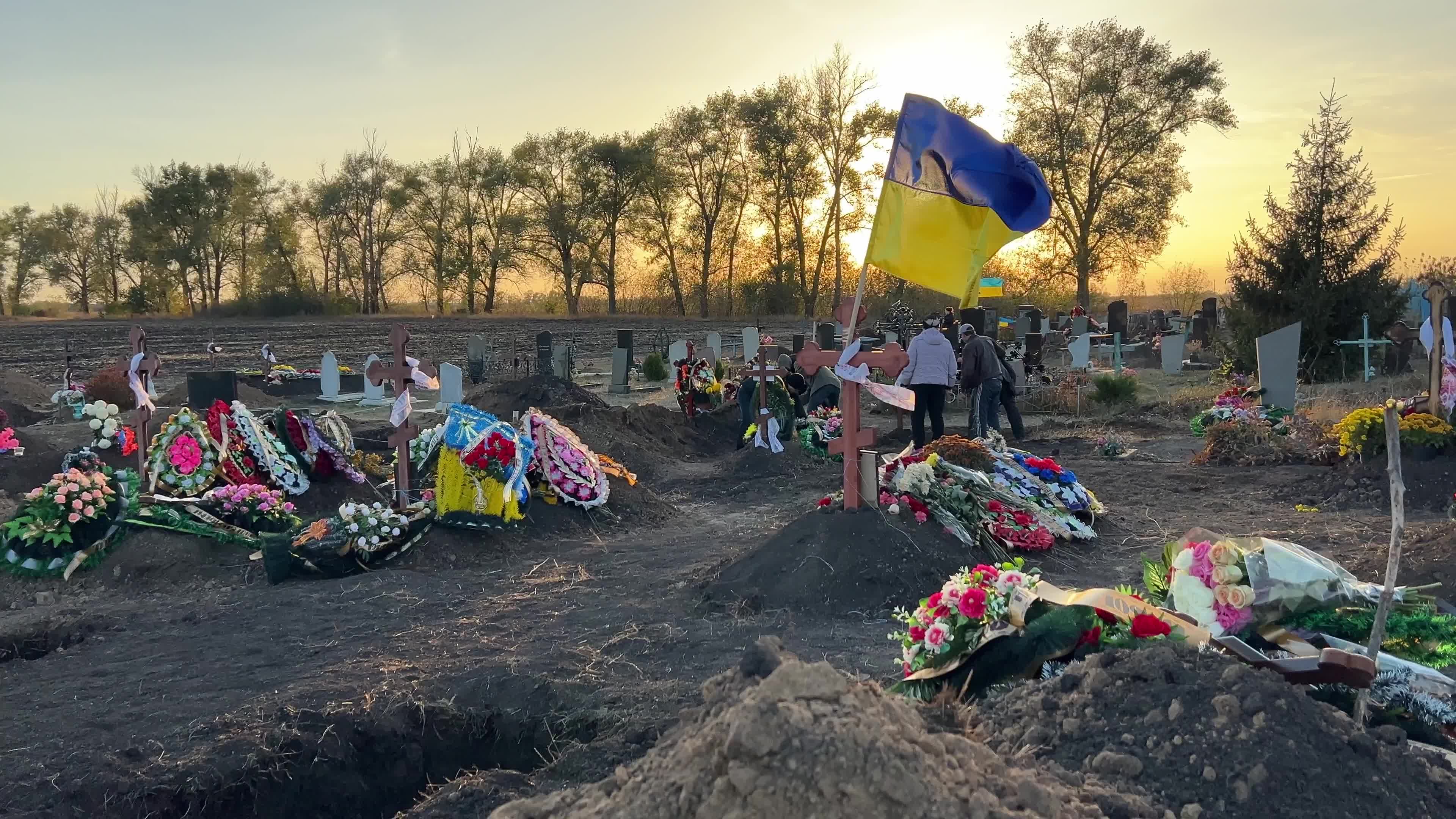 Funeral for victims of a russian missile attack on the village cafee in the village of Hroza