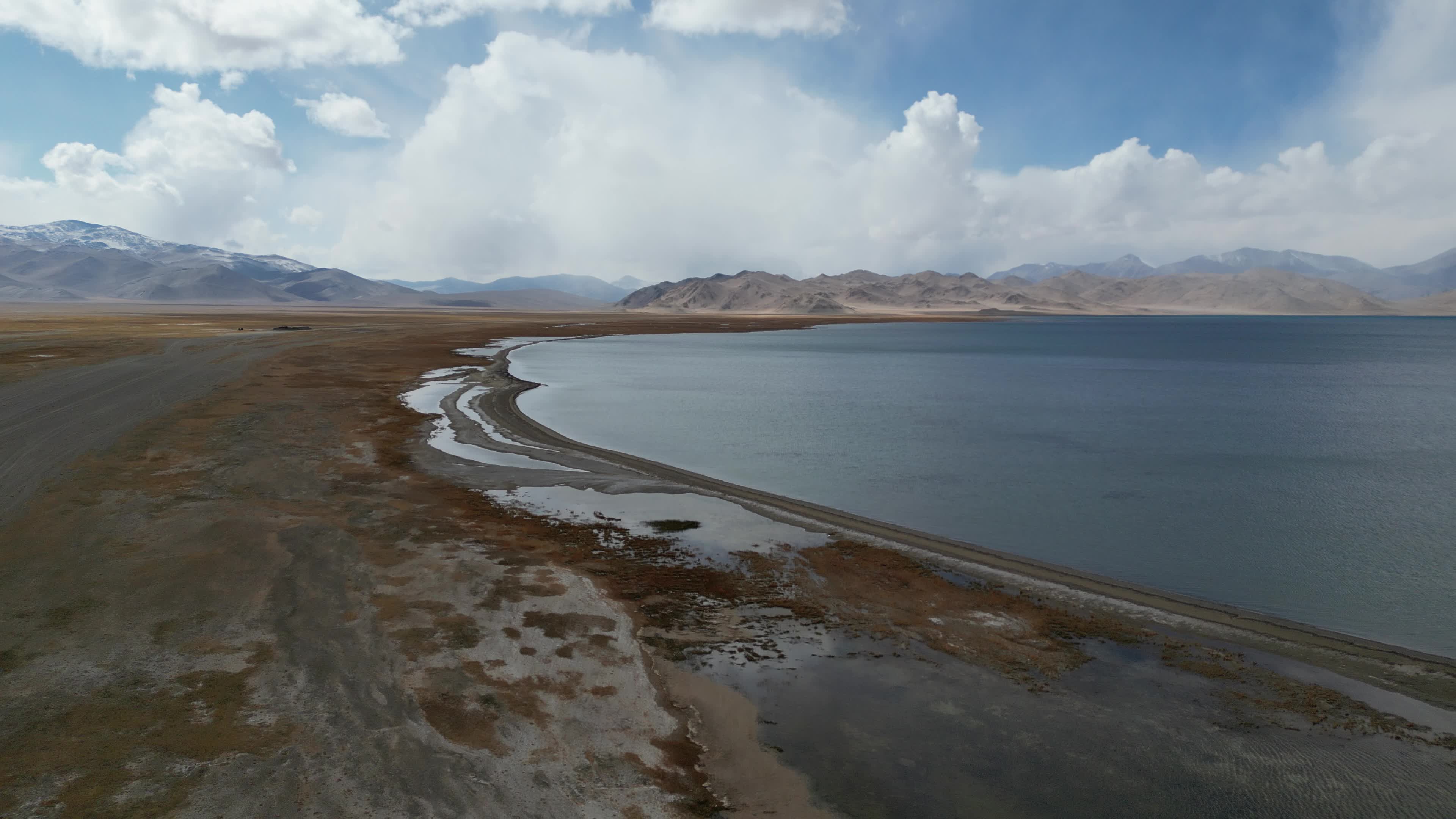 Drone video of Karakul lake in Tajikistan