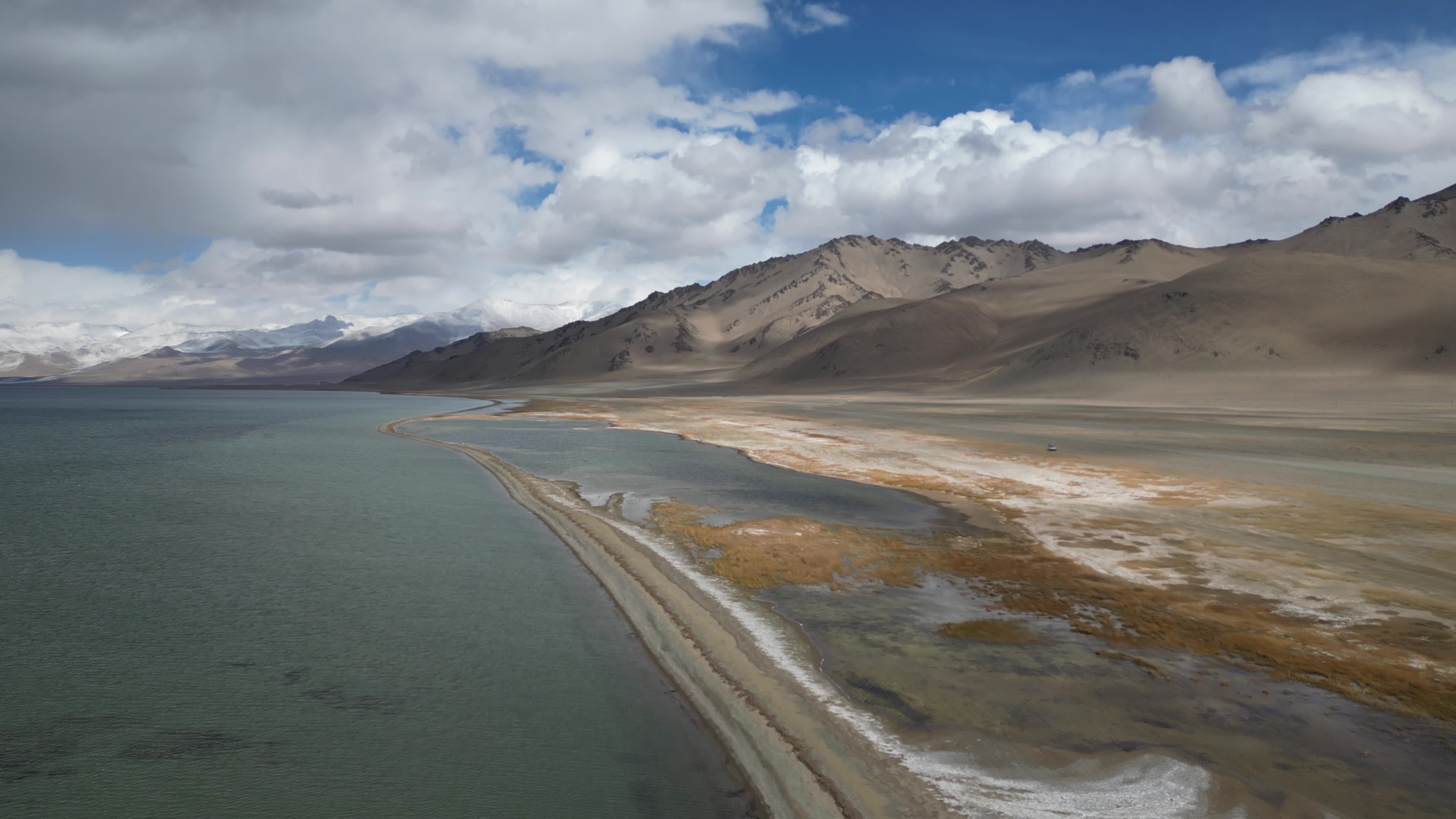 Drone video of Karakul lake in Tajikistan