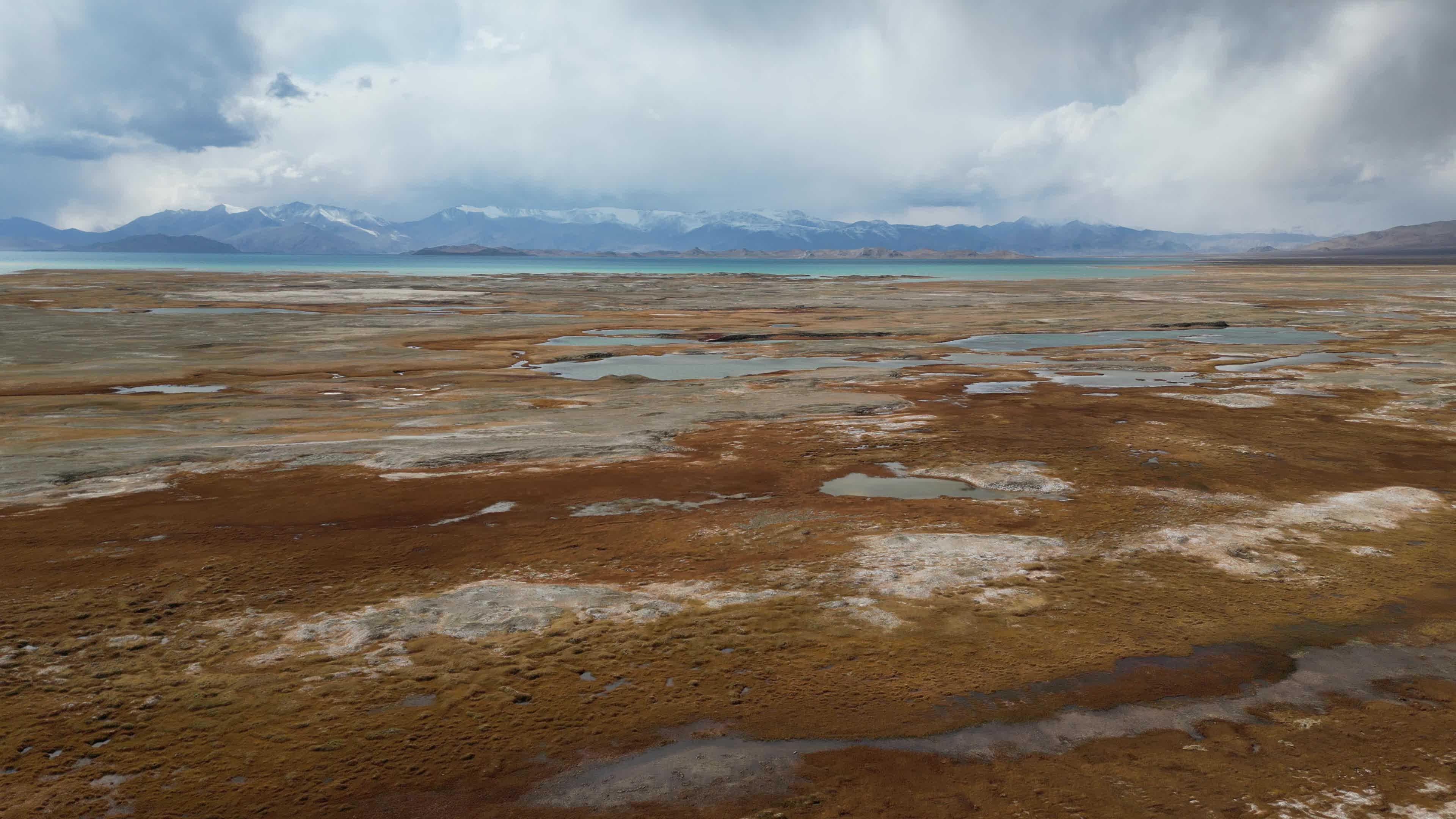 Drone video of Karakul lake in Tajikistan