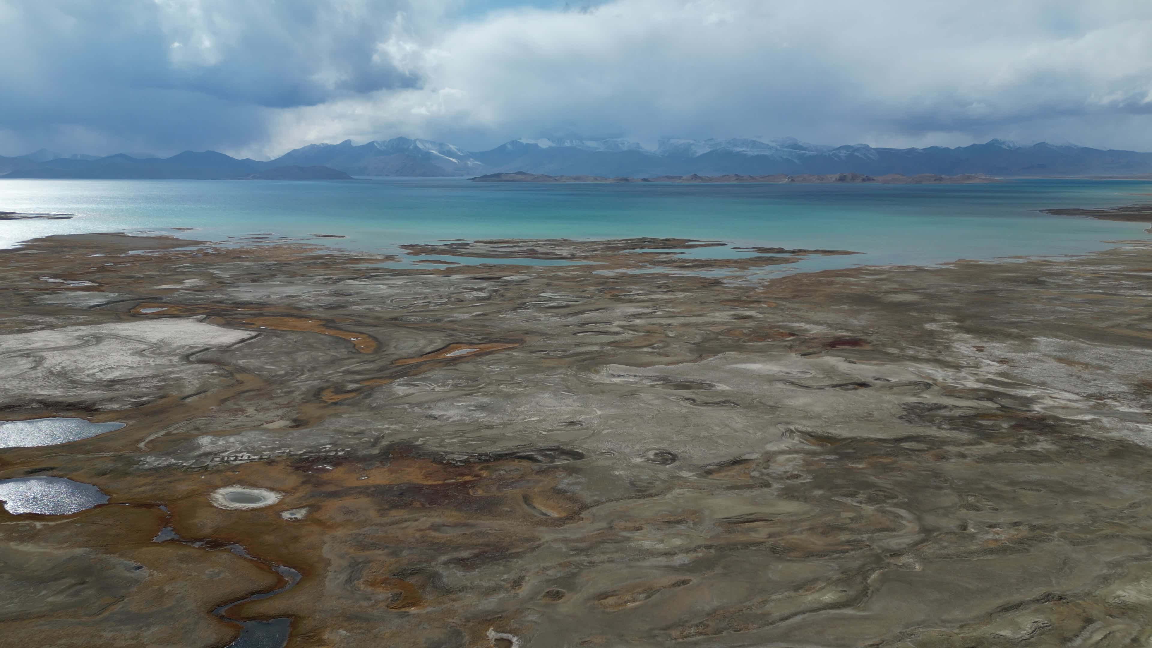 Drone video of Karakul lake in Tajikistan