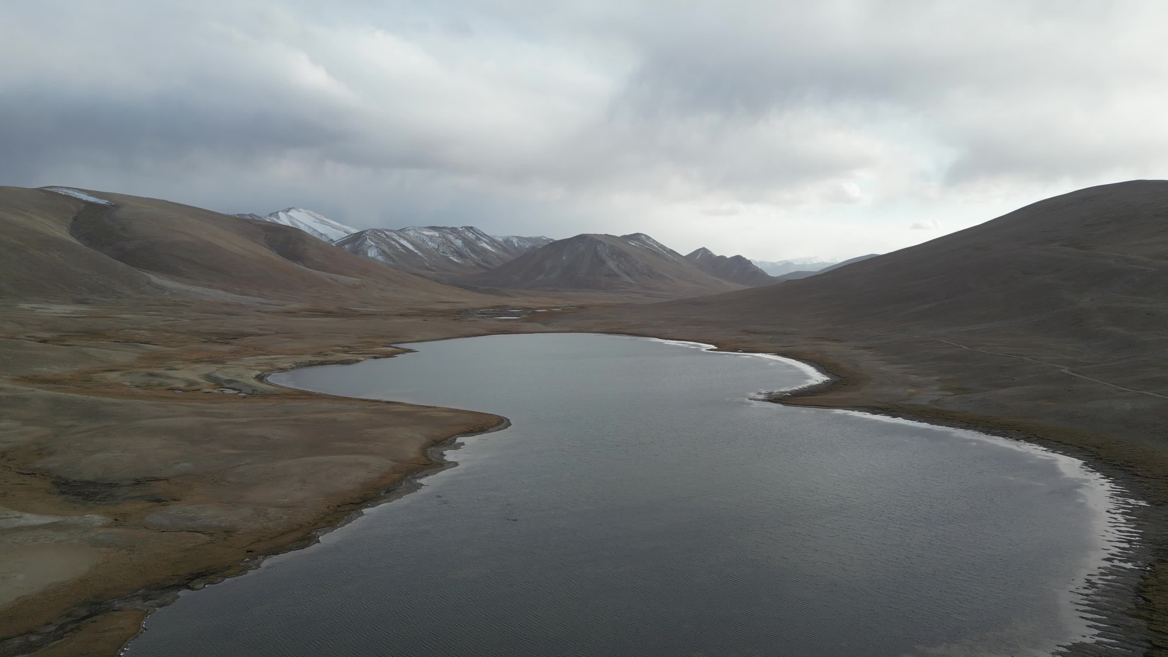 drone video of the Kokbay lake in Tajikistan