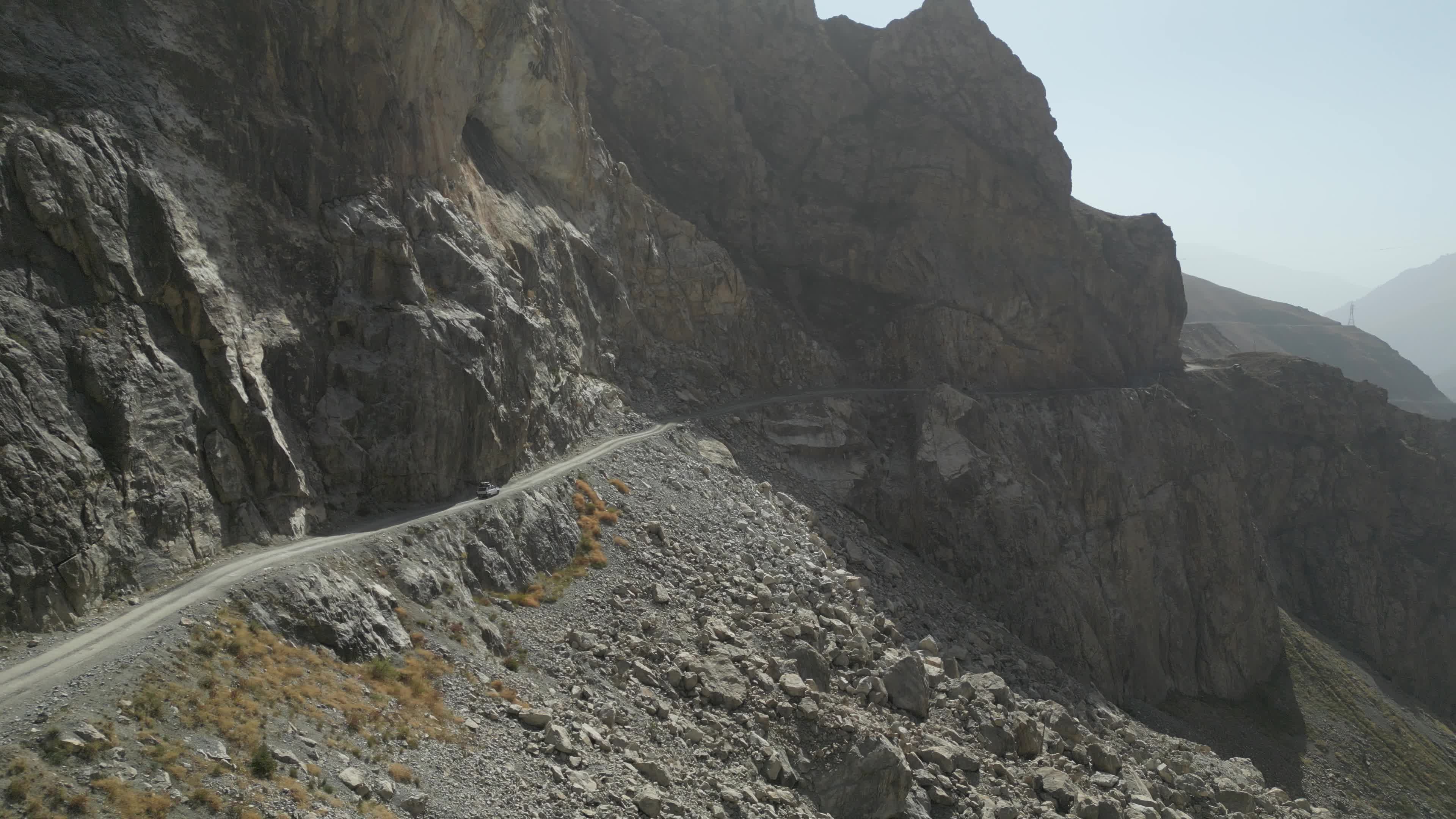 Drone Videos of a car driving the stunning Pamir Highway