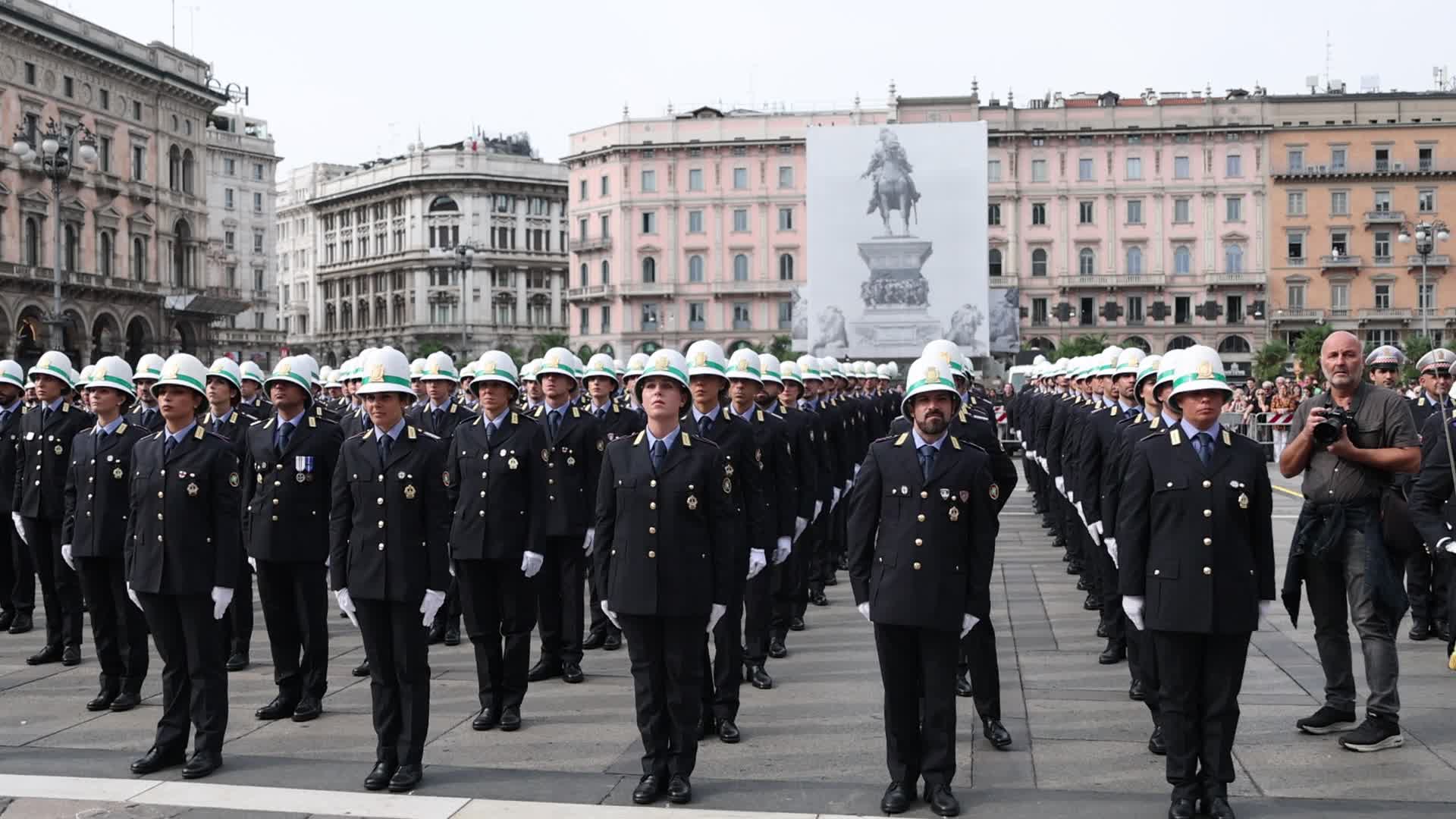 The celebration for the 163rd anniversary of the foundation of the Local Police Corps in Piazza Duomo in Milan