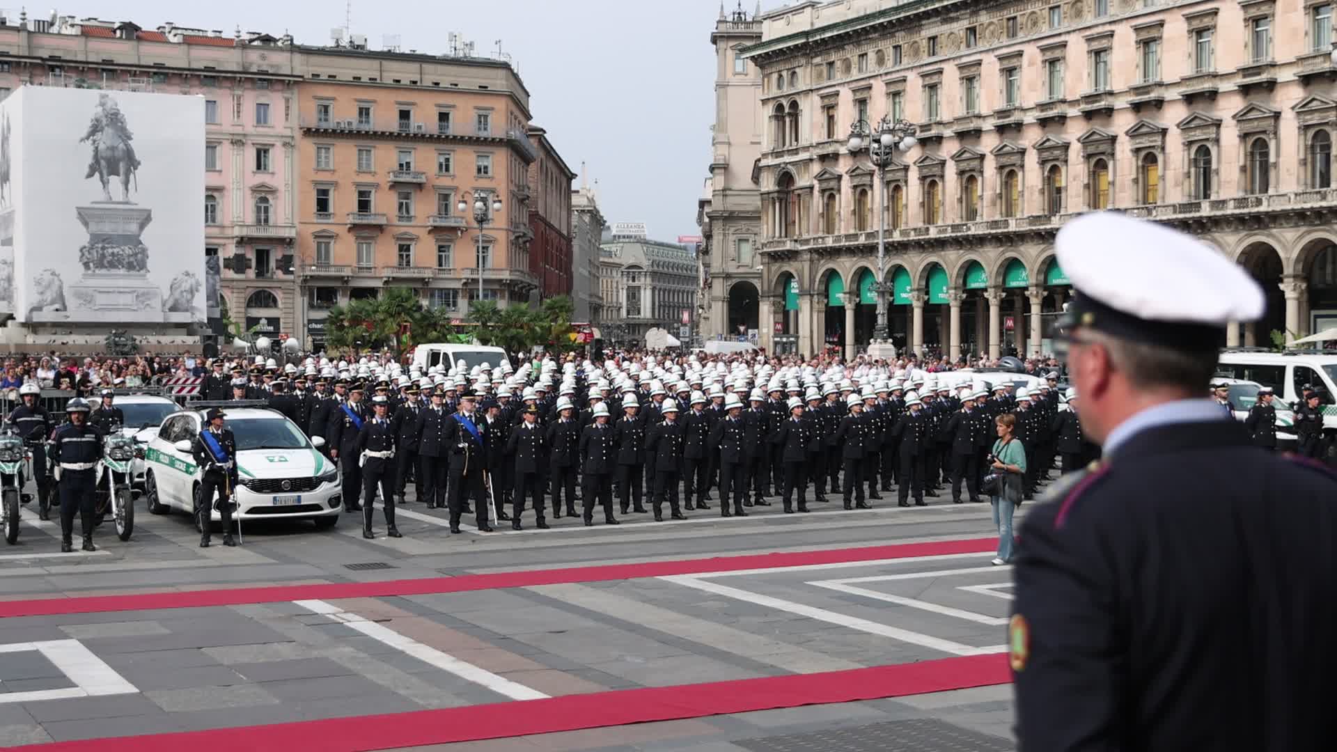The celebration for the 163rd anniversary of the foundation of the Local Police Corps in Piazza Duomo in Milan