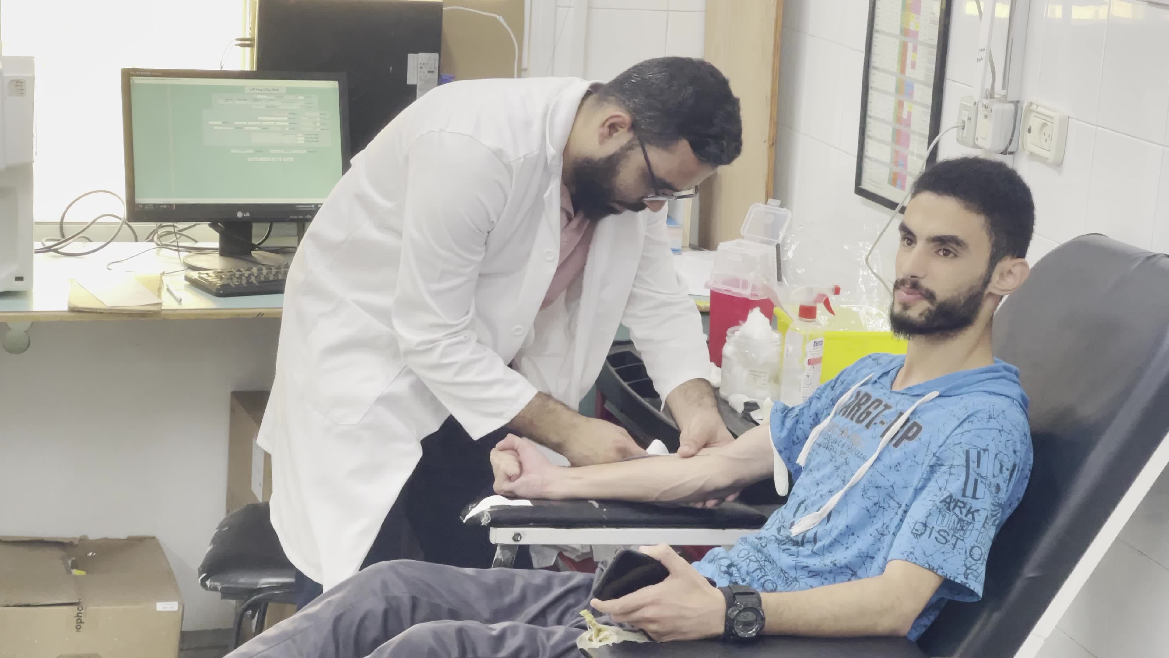 Blood donation At Al-Aqsa Hospital In Gaza, Palestine Amid Israel-Hamas War