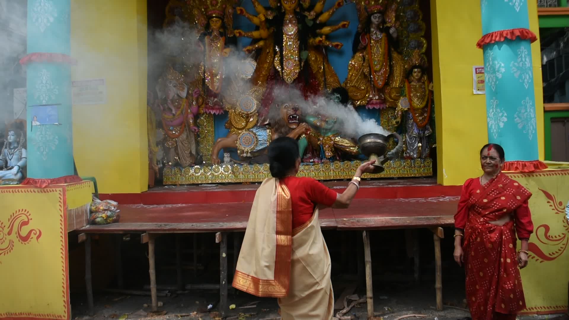 Last day of Durga puja festival in India.