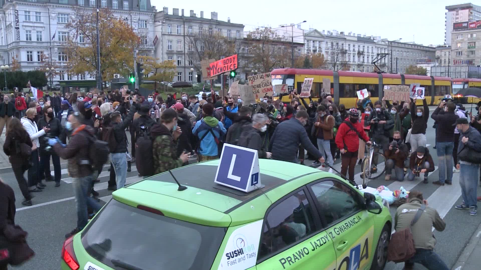 Demonstrators block traffic in Warsaw over near-total abortion ban