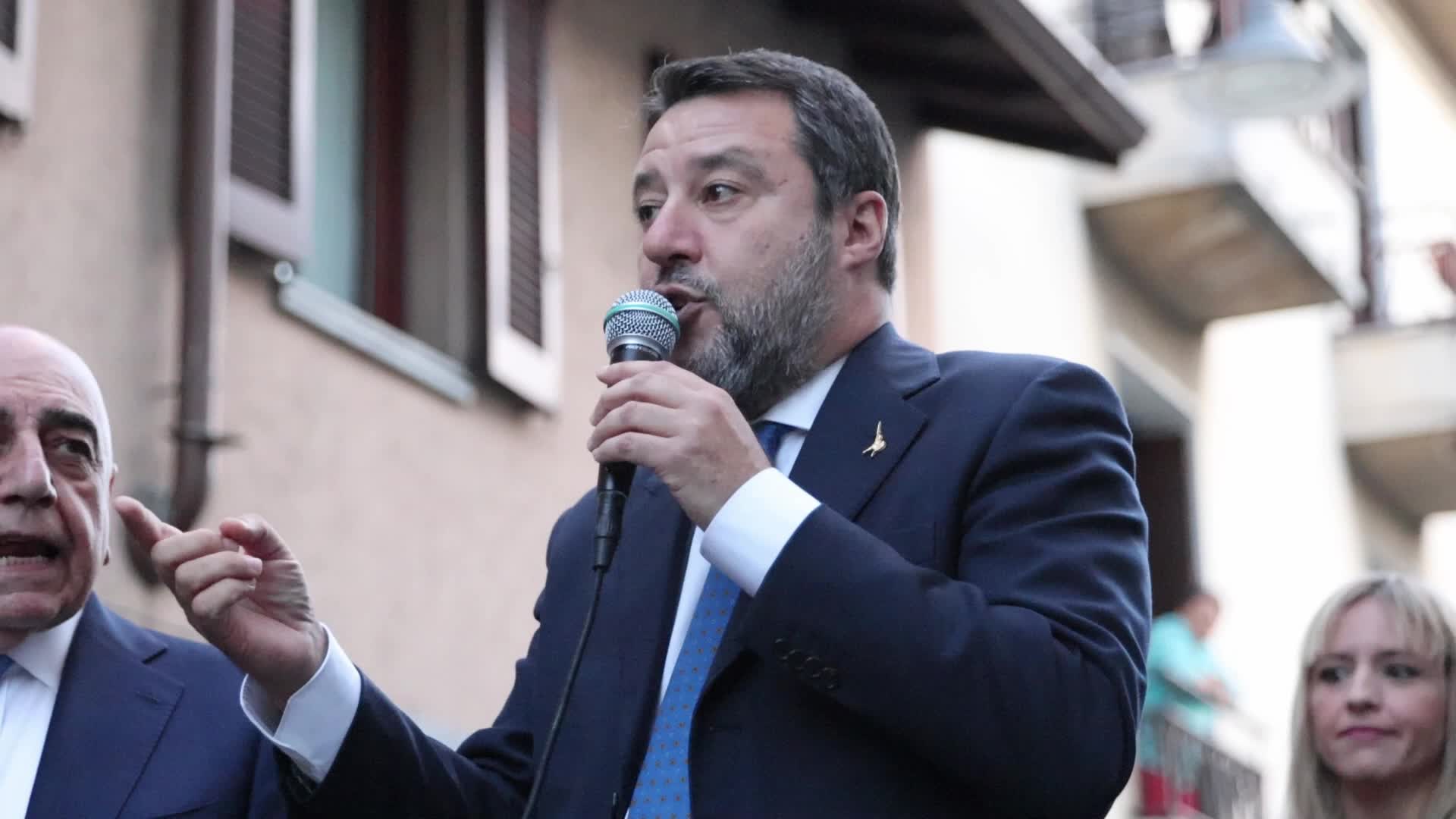 Matteo Salvini and Adriano Galliani attend a rally for the Senate of the Republic by-election of Monza in Concorezzo