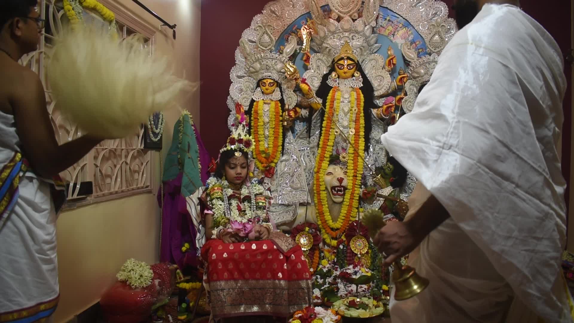 Kumari puja on the occasion of Durga puja festival in Kolkata, India