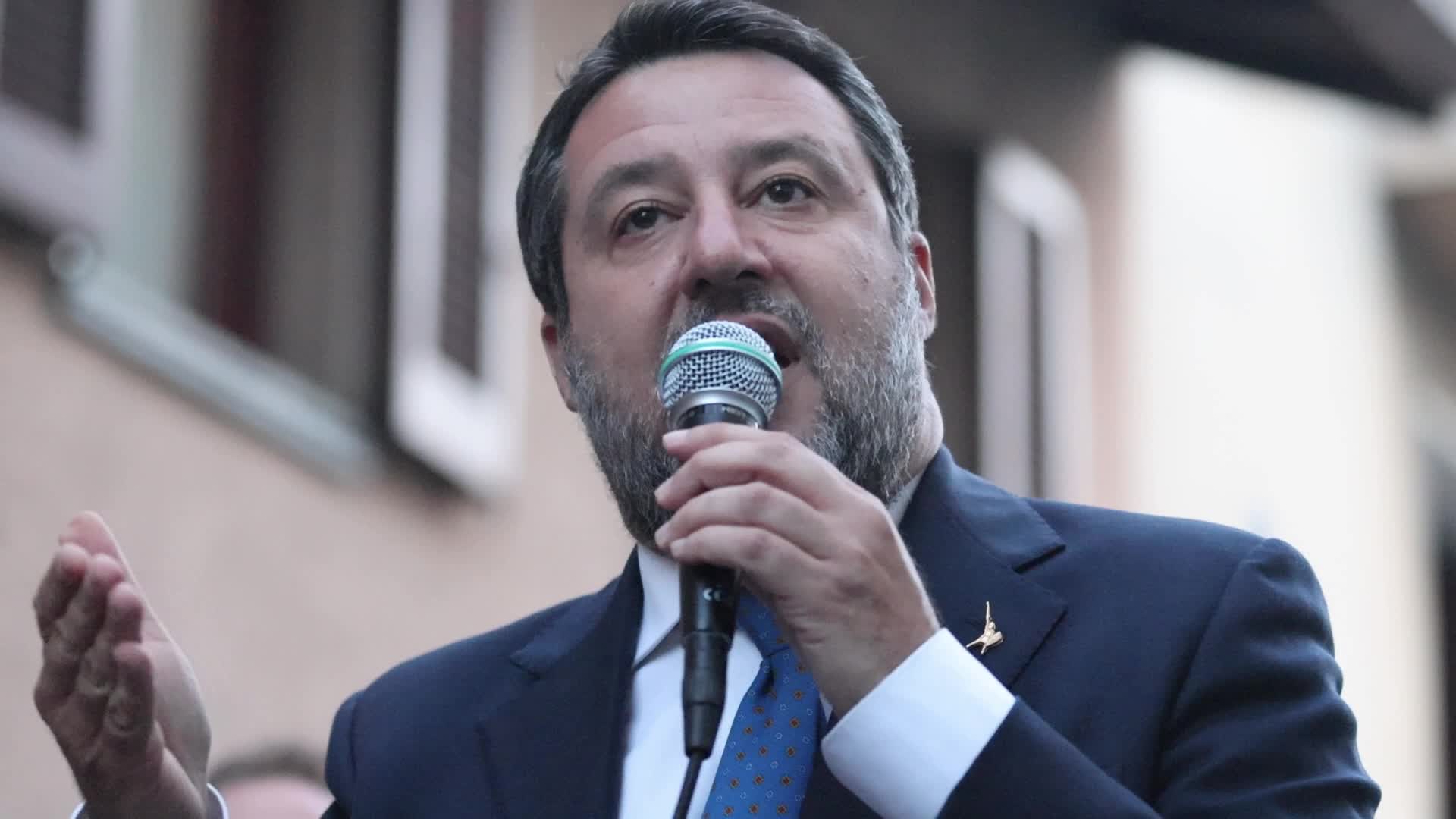 Matteo Salvini and Adriano Galliani attend a rally for the Senate of the Republic by-election of Monza in Concorezzo