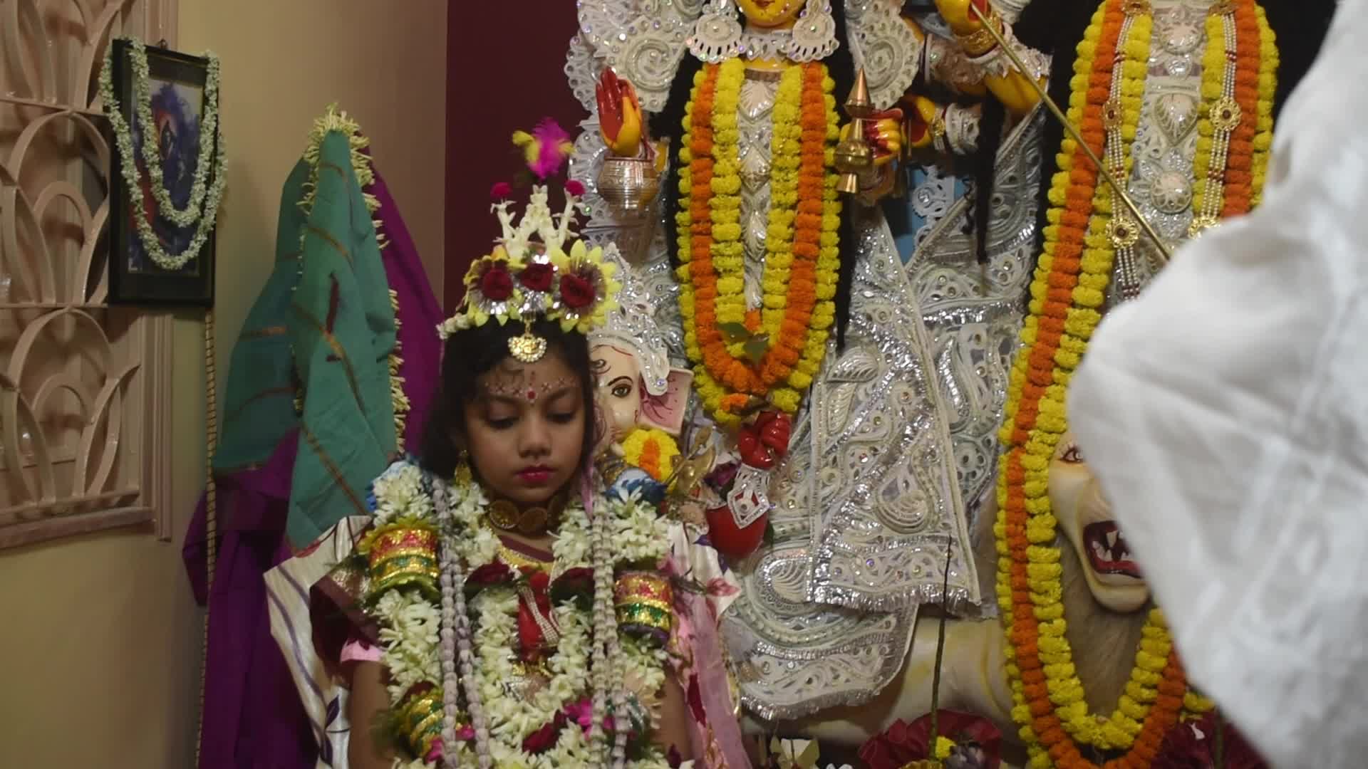 Kumari puja on the occasion of Durga puja festival in Kolkata, India
