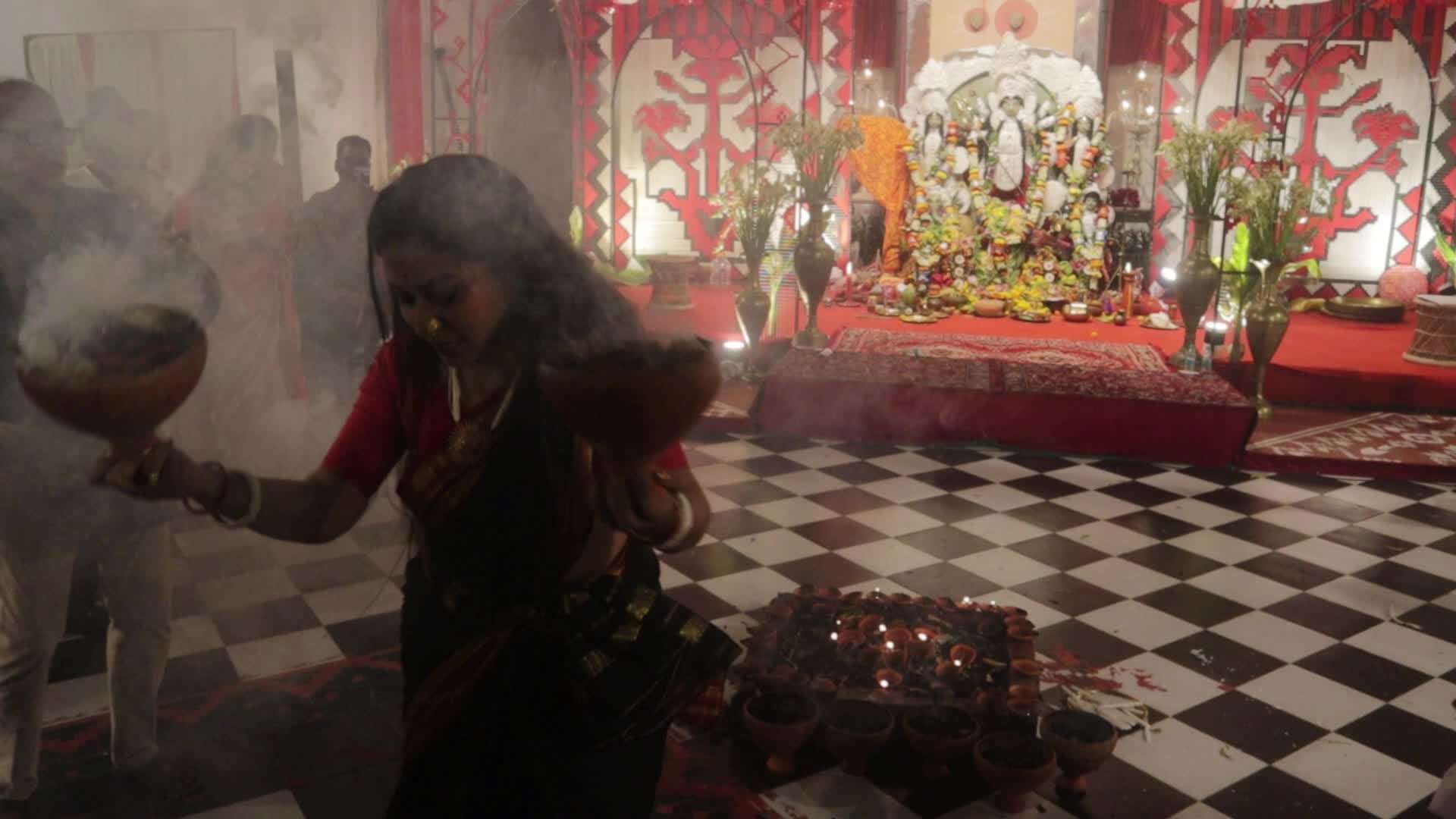 Dhunuchi dance during Durgapuja celebration in Kolkata