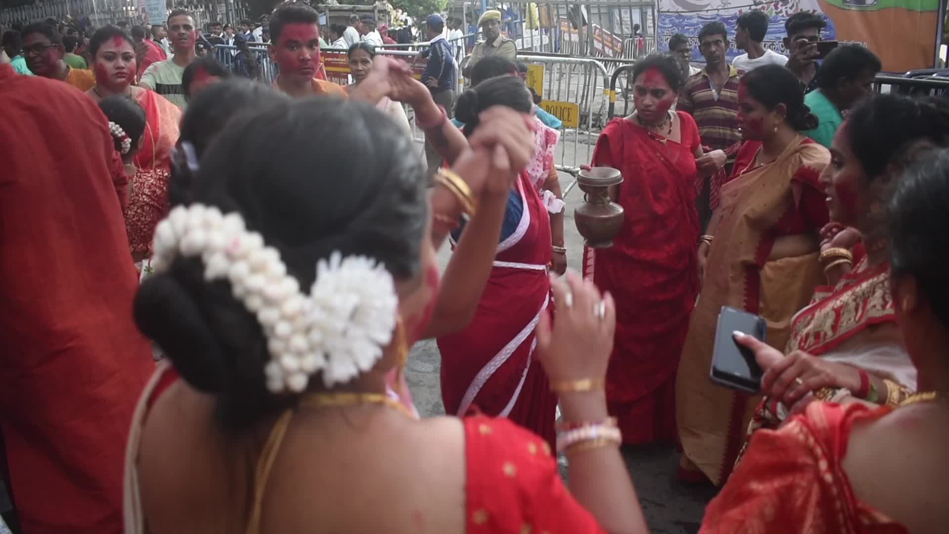 Devotees are celebrating the last day of Durga Puja festival in Kolkata, India