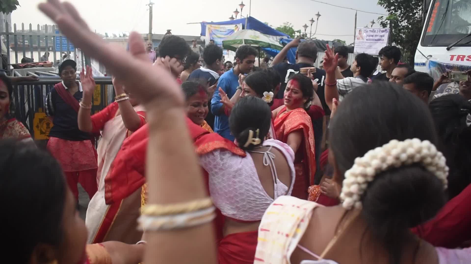 Devotees are celebrating the last day of Durga Puja festival in Kolkata, India