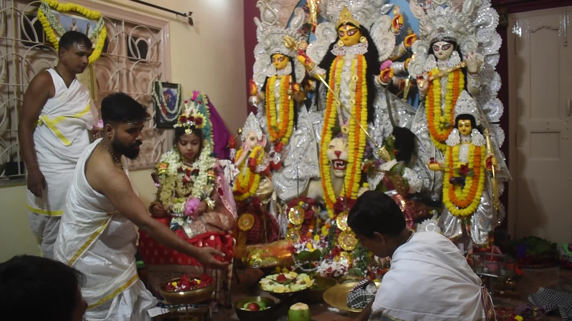Kumari puja on the occasion of Durga puja festival in Kolkata, India