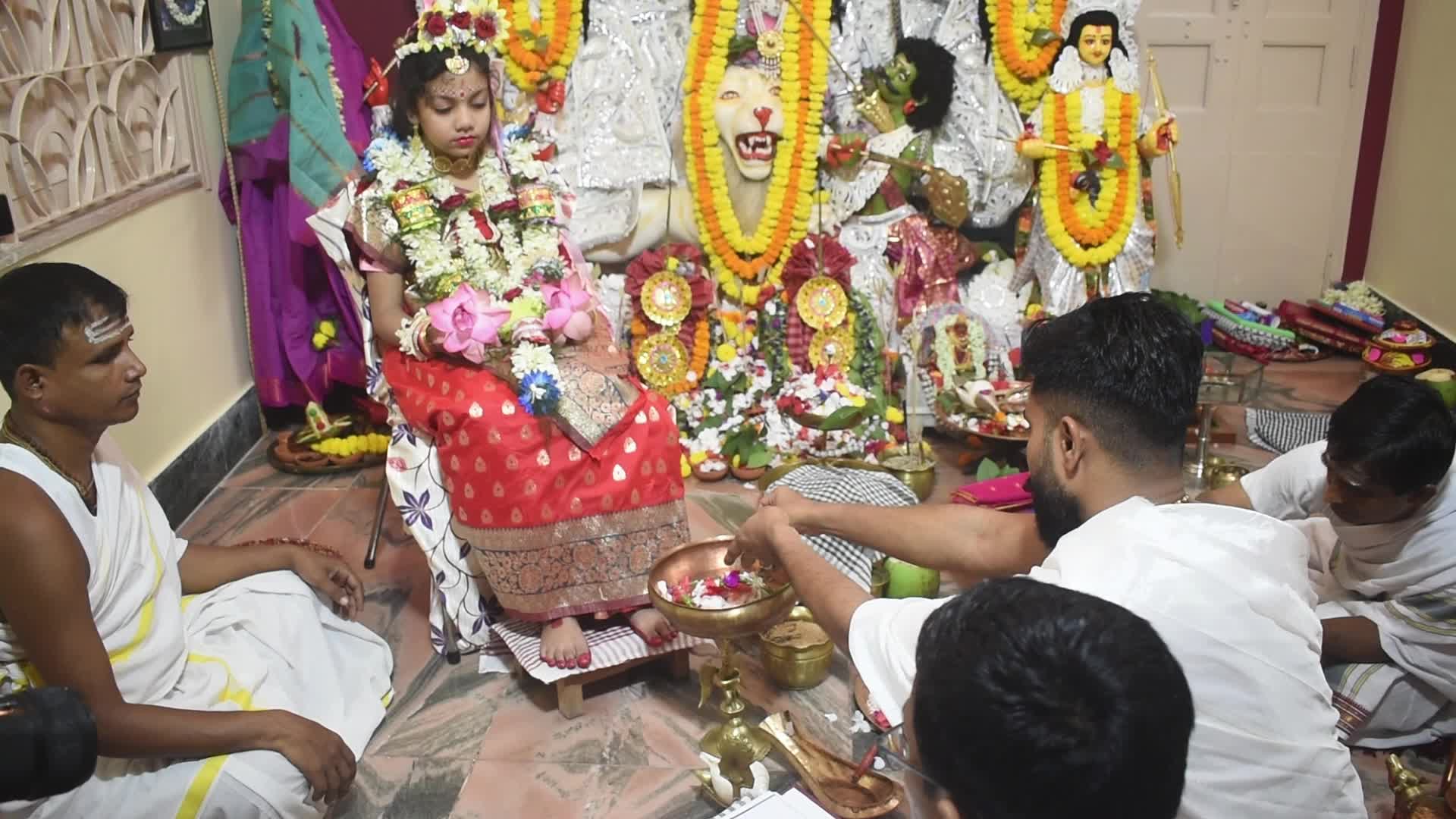 Kumari puja on the occasion of Durga puja festival in Kolkata, India