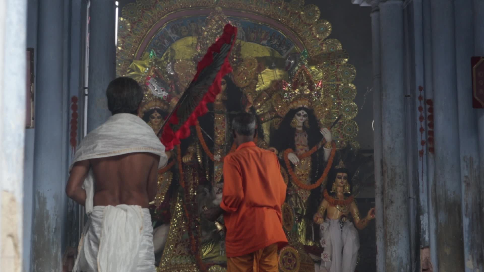 Durga idol is being worshiped at pandal 