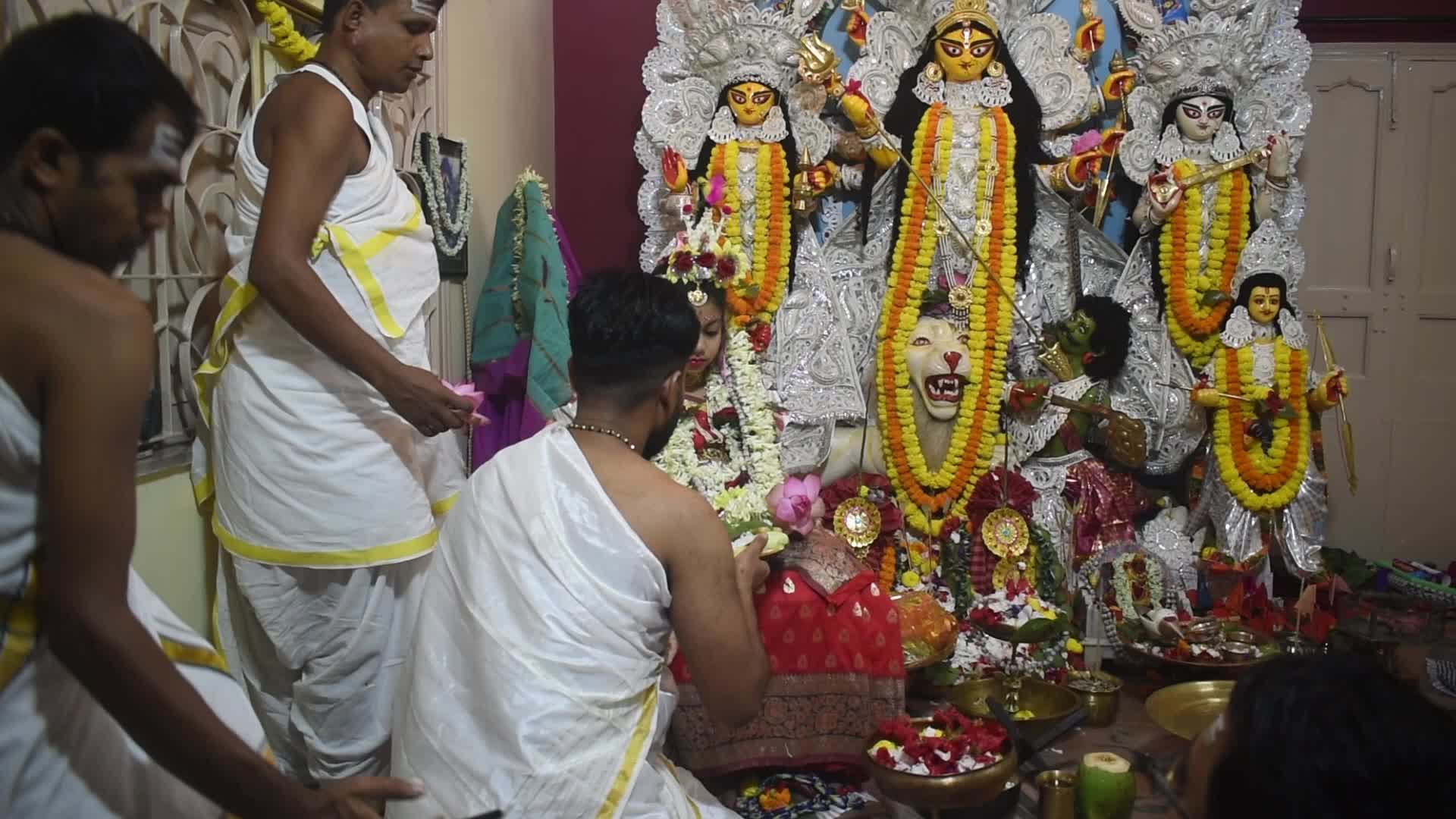 Kumari puja on the occasion of Durga puja festival in Kolkata, India