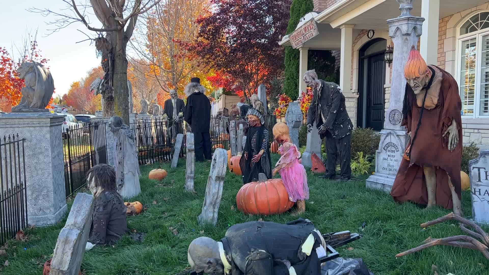 Houses decorated for Halloween in Canada