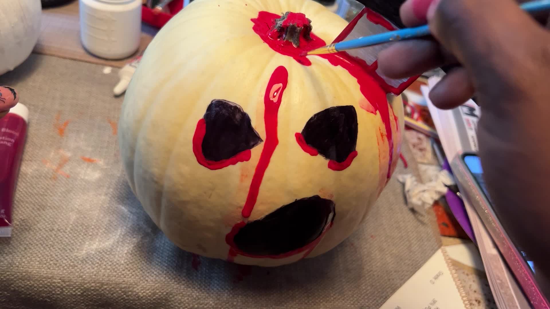 Painting and decorating pumpkins for Halloween in Toronto