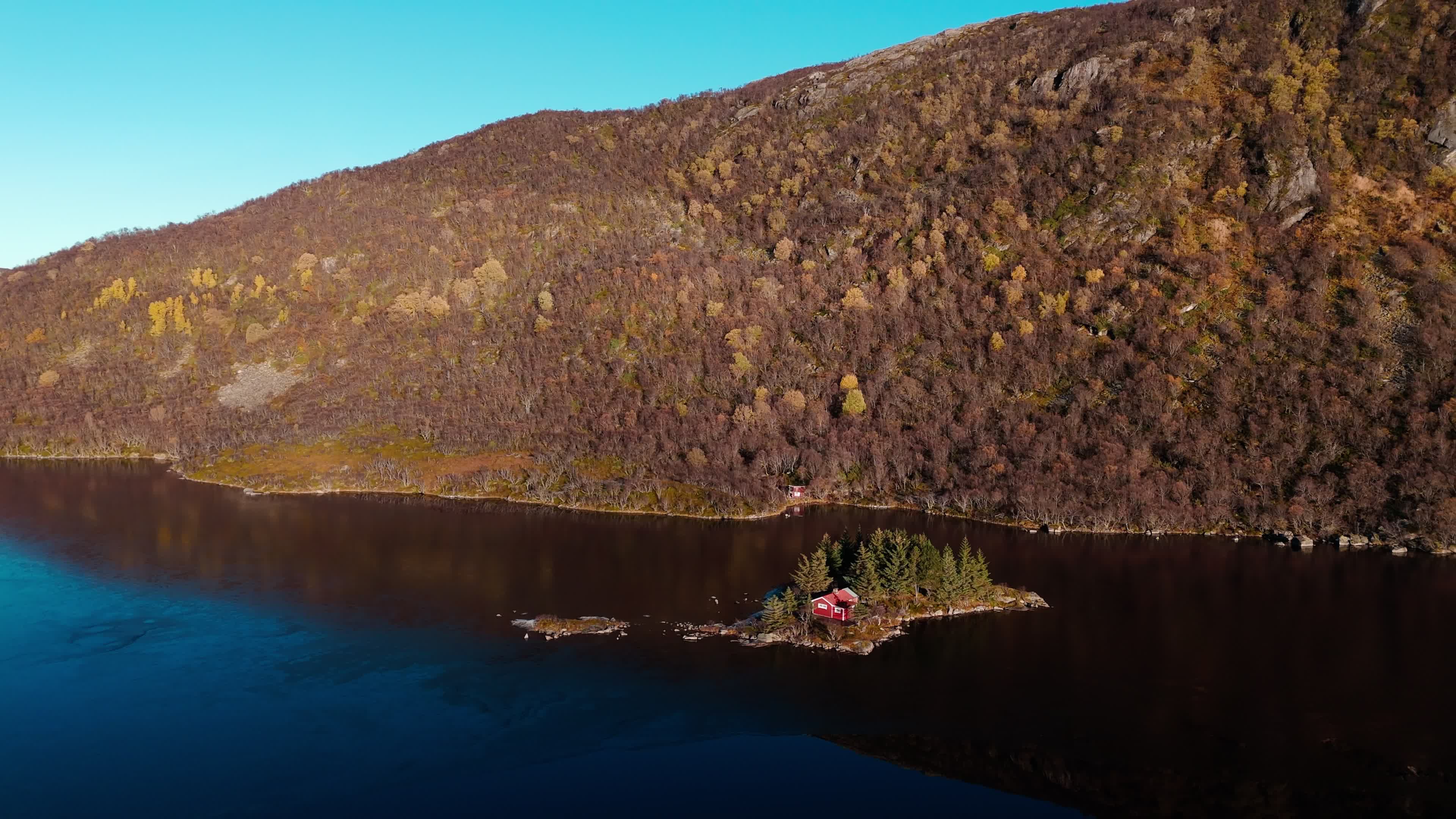 Drone View Of Isolated House In The Lofoten Islands
