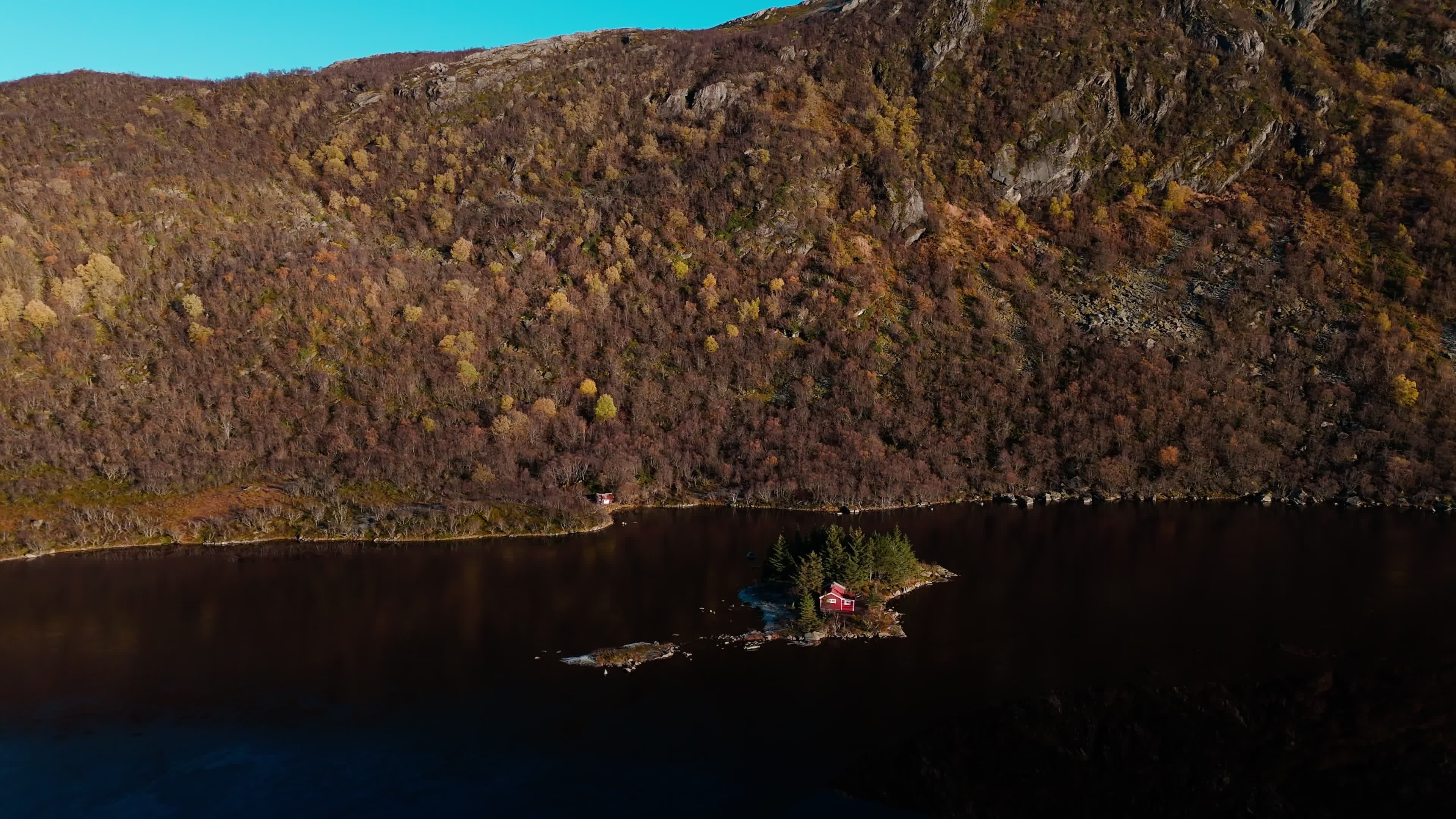 Drone View Of Isolated House In The Lofoten Islands