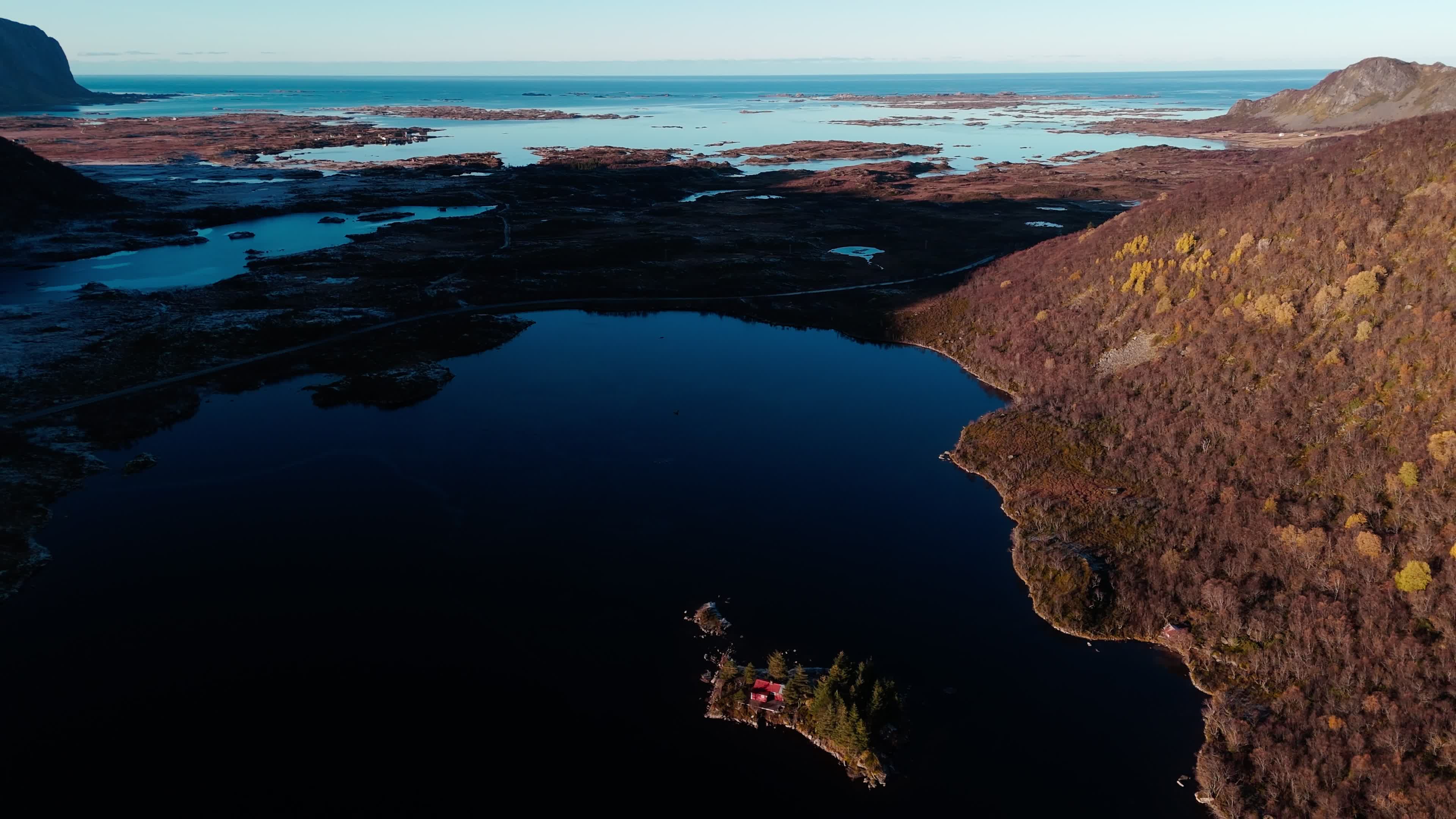 Drone View Of Isolated House In The Lofoten Islands