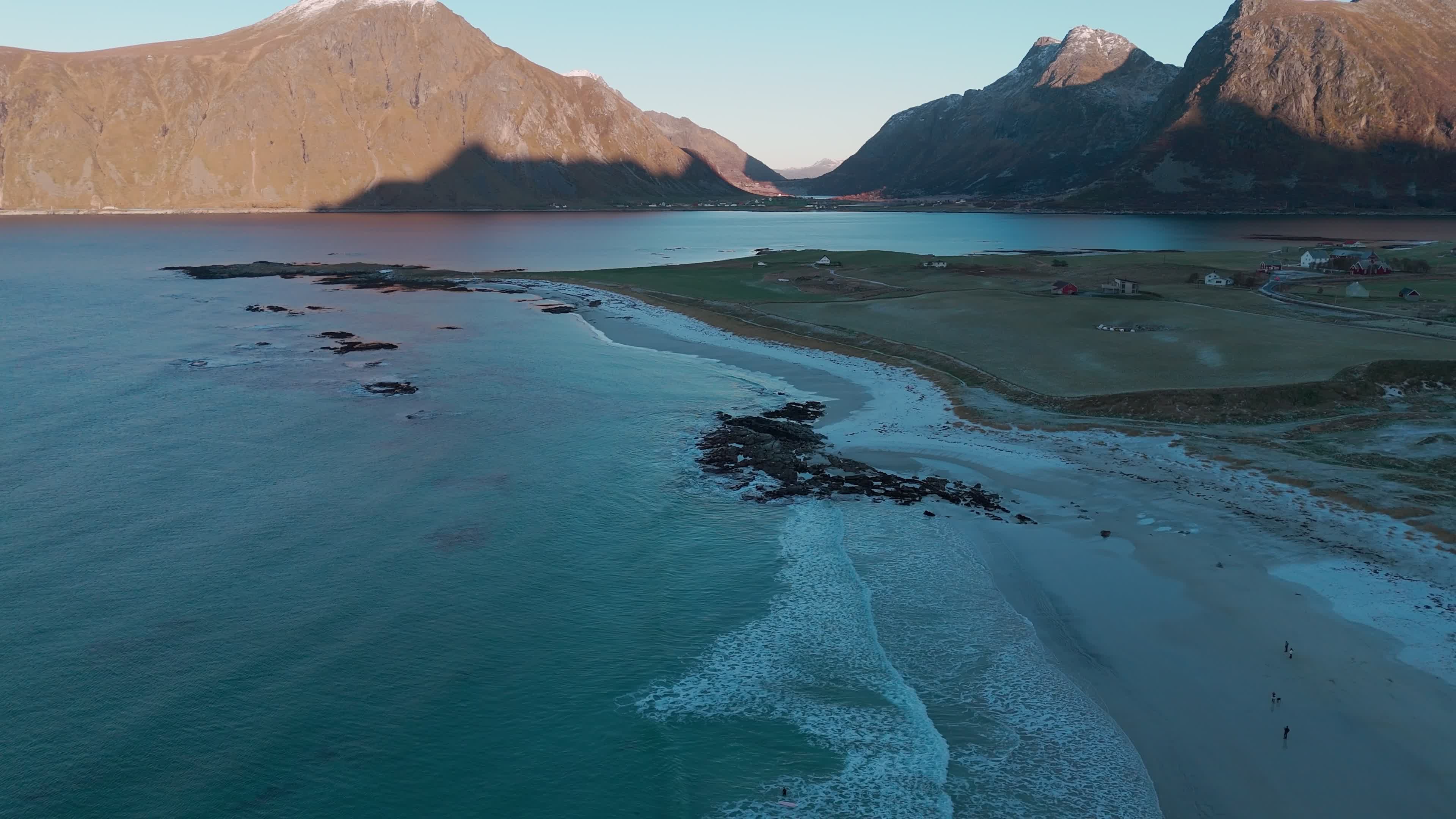 Aerial View Of Skagsanden Beach In Lofoten Islands