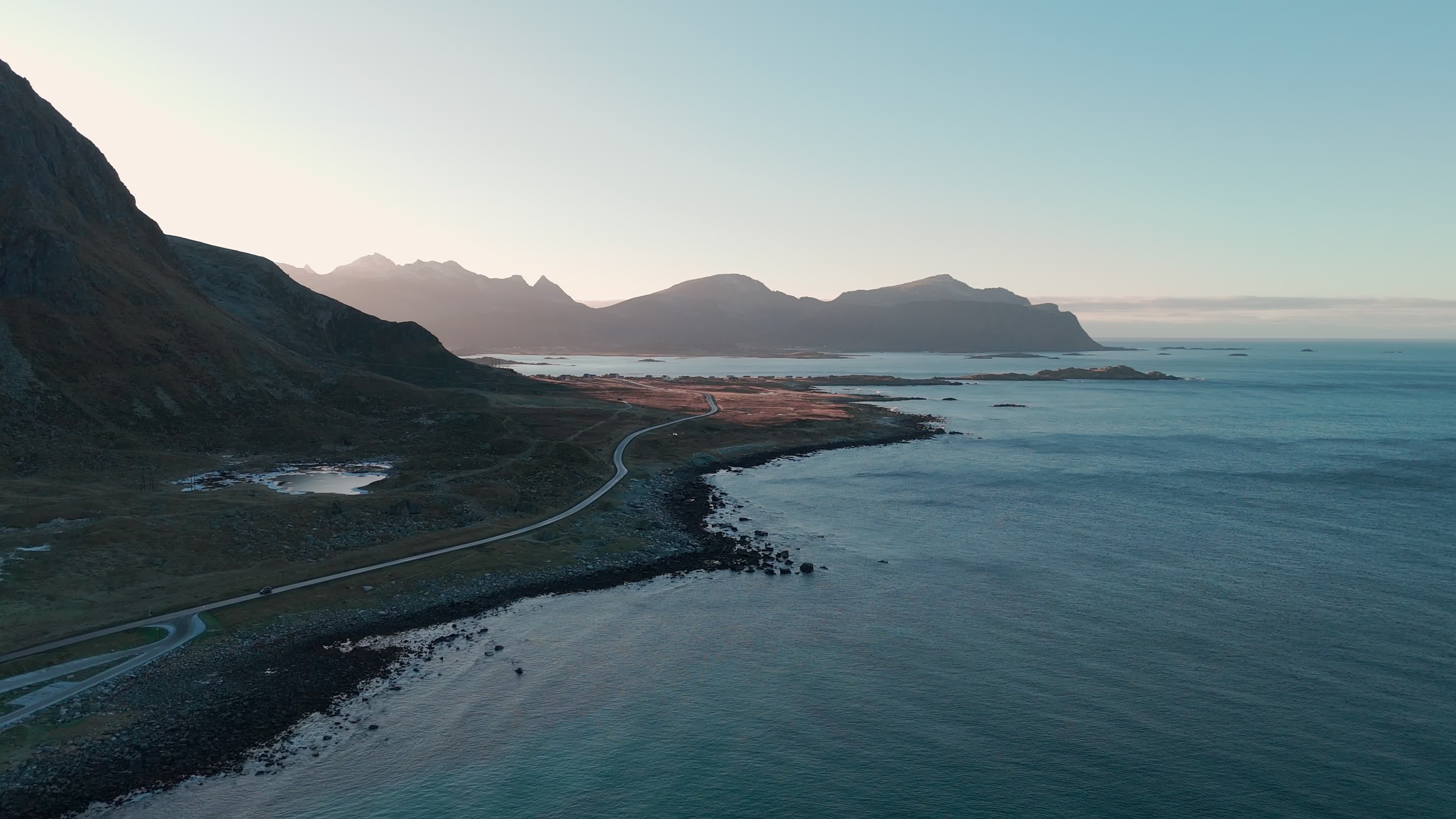 Aerial View Of Skagsanden Beach In Lofoten Islands