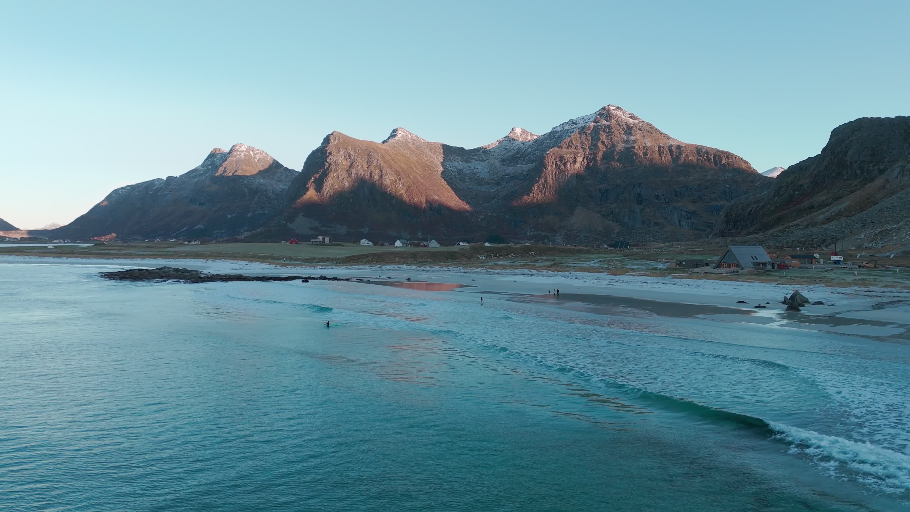 Aerial View Of Skagsanden Beach In Lofoten Islands