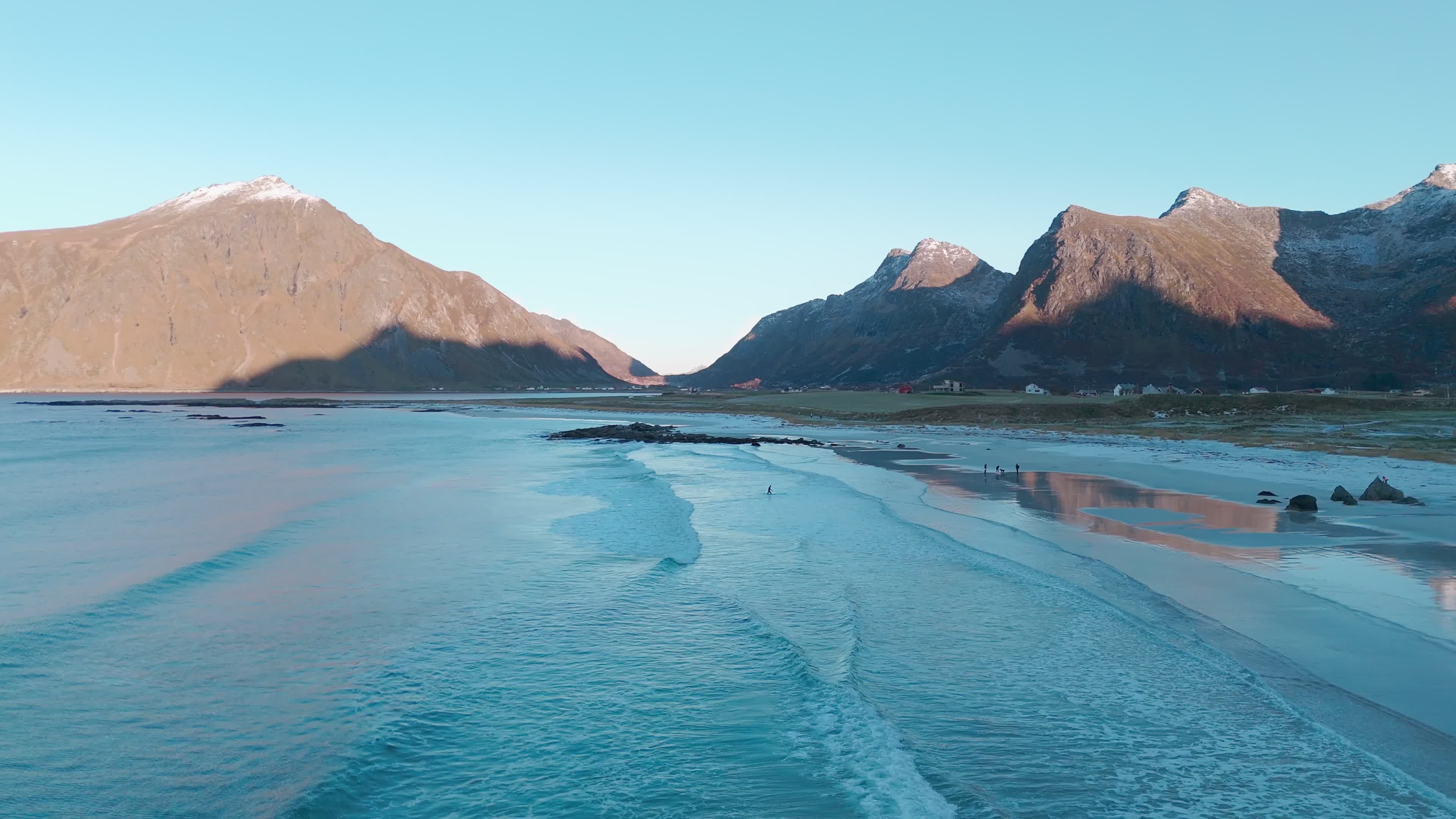 Aerial View Of Skagsanden Beach In Lofoten Islands