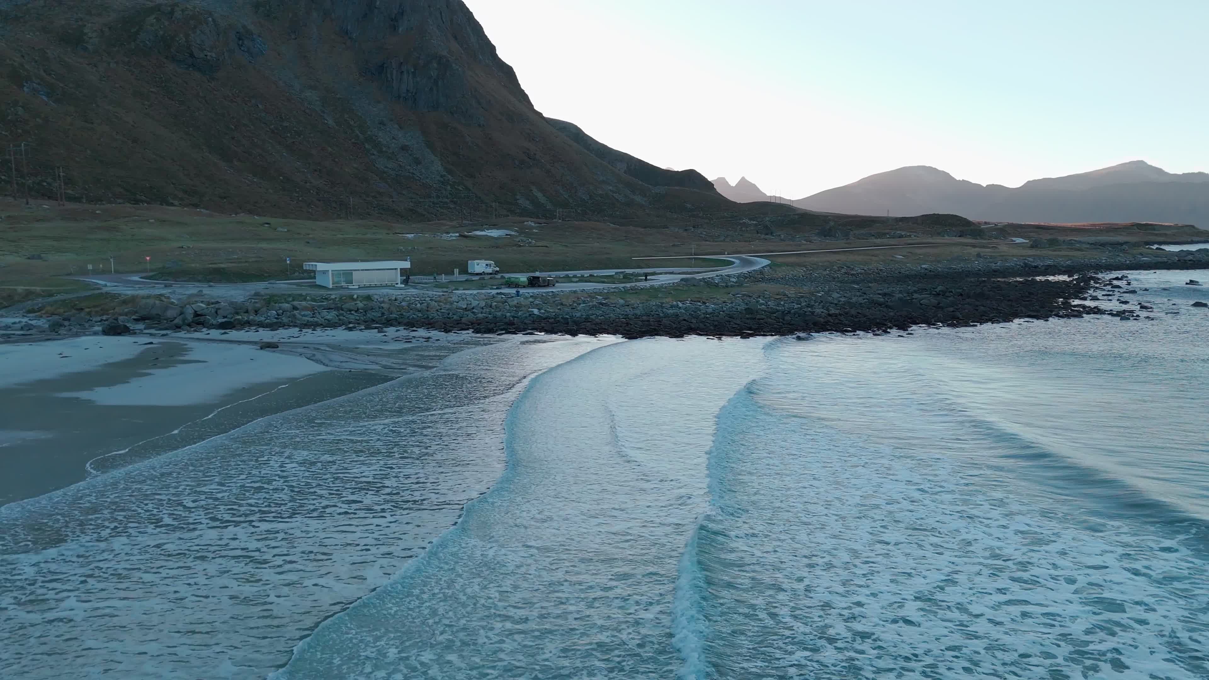 Aerial View Of Skagsanden Beach In Lofoten Islands