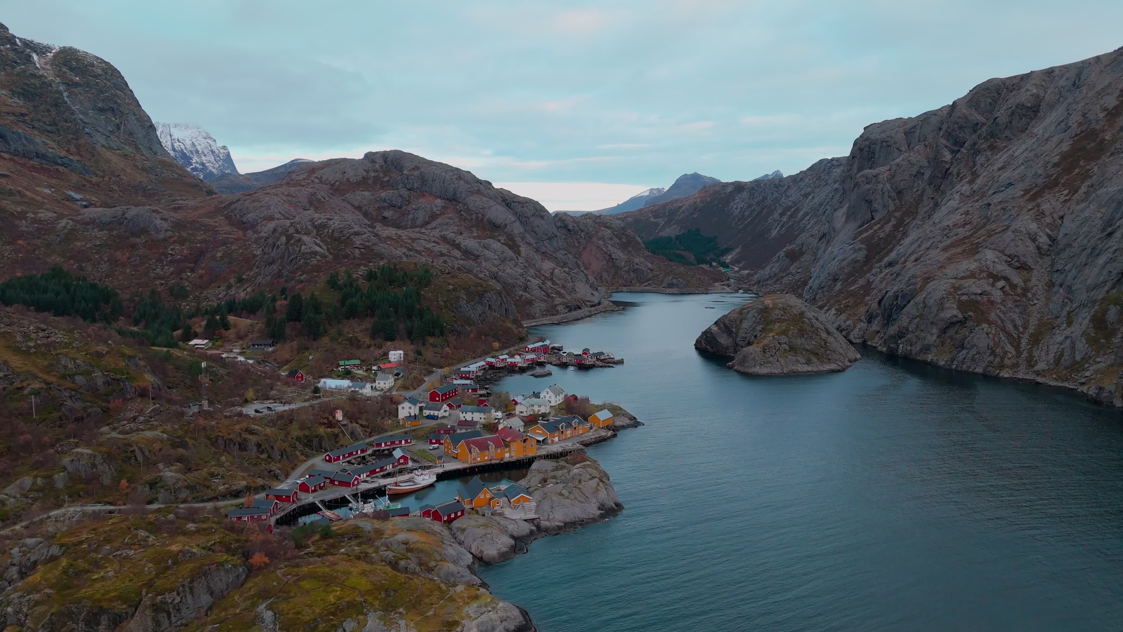 Aerial View Of Fishing Village Of Nusfjord, Lofoten Islands