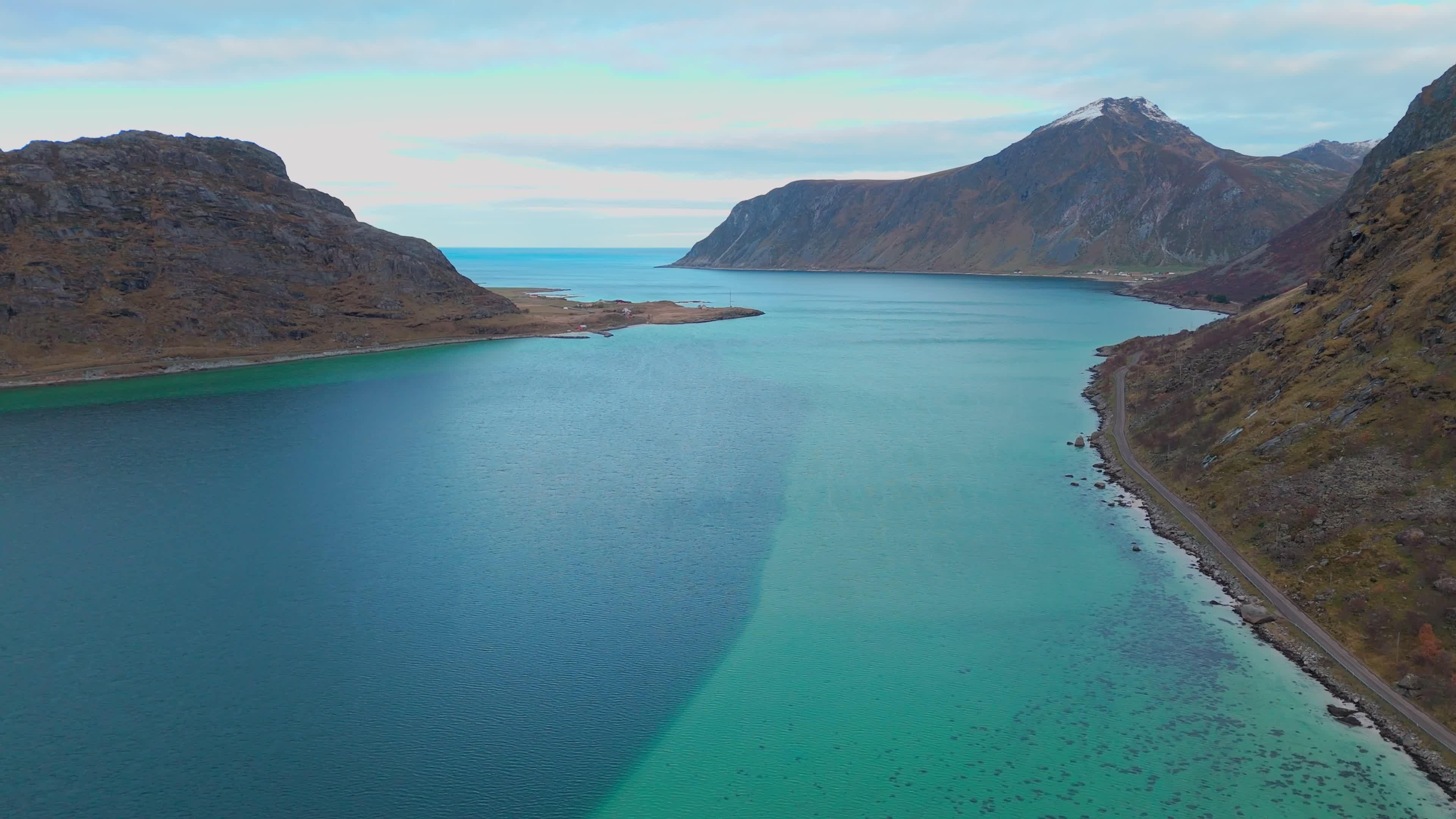 Aerial View Of Sea Between The Fjords In Lofoten Islands