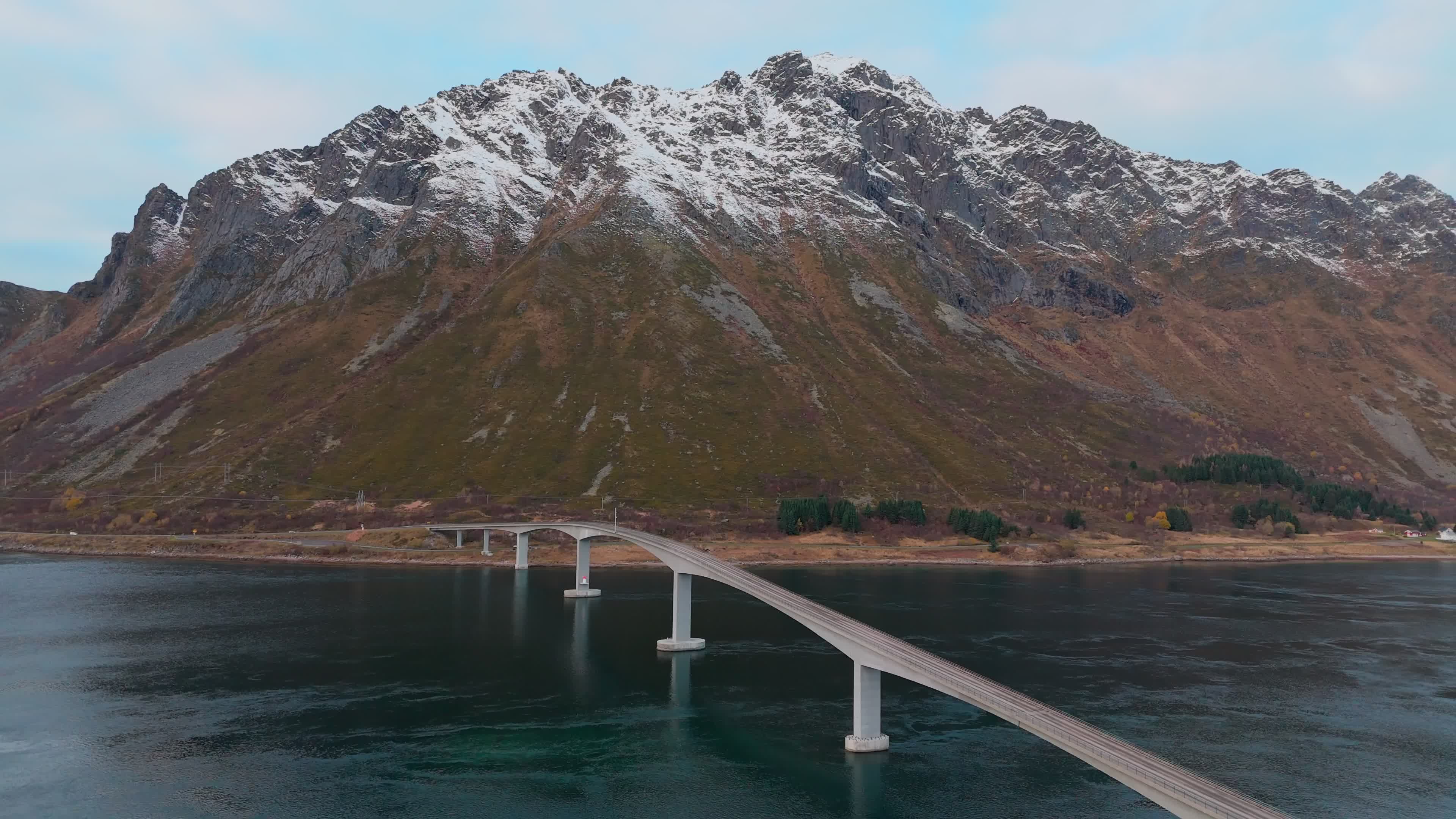 Aerial View Of A Bridge That Connects Lofoten Islands