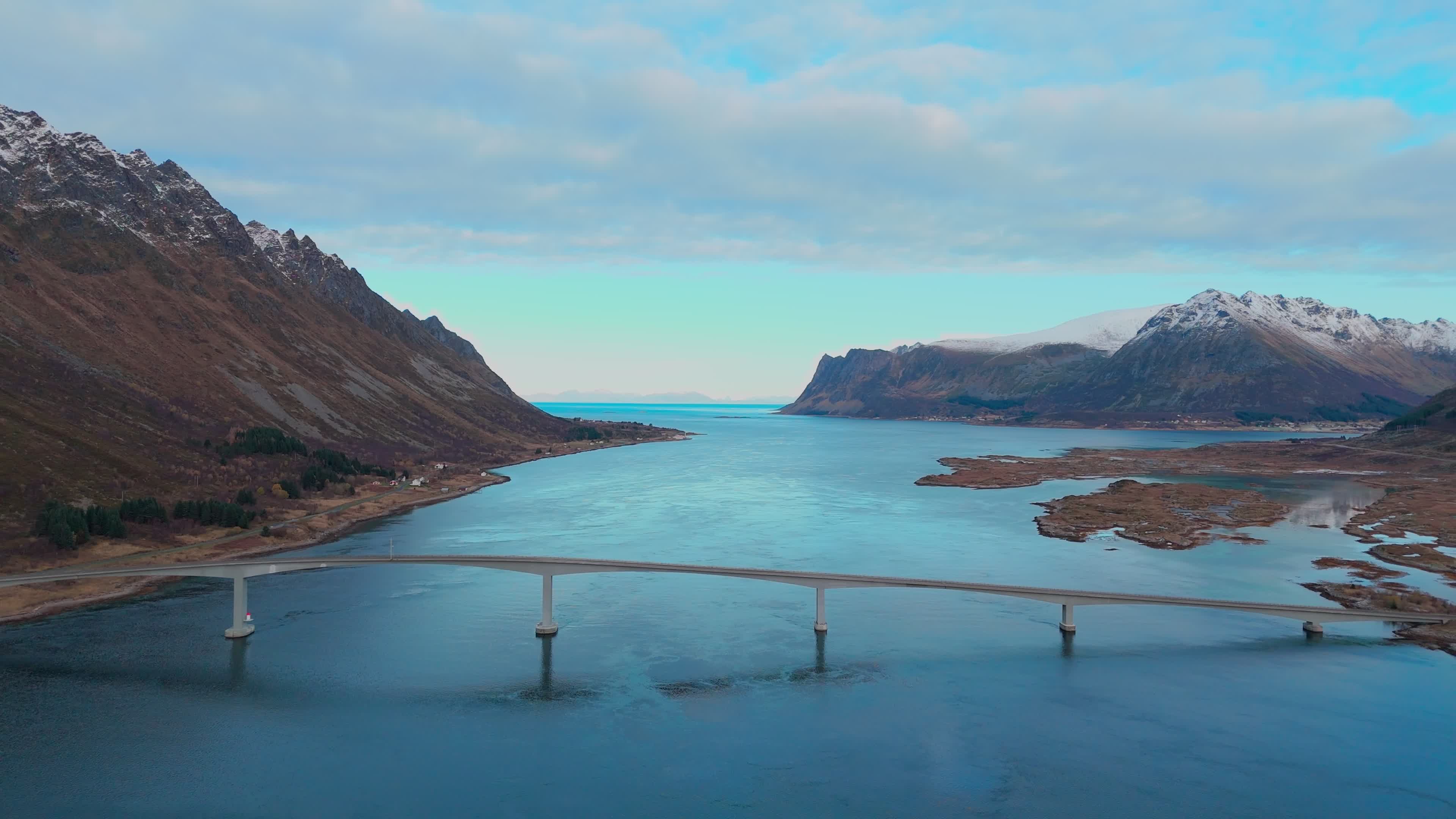 Aerial View Of A Bridge That Connects Lofoten Islands